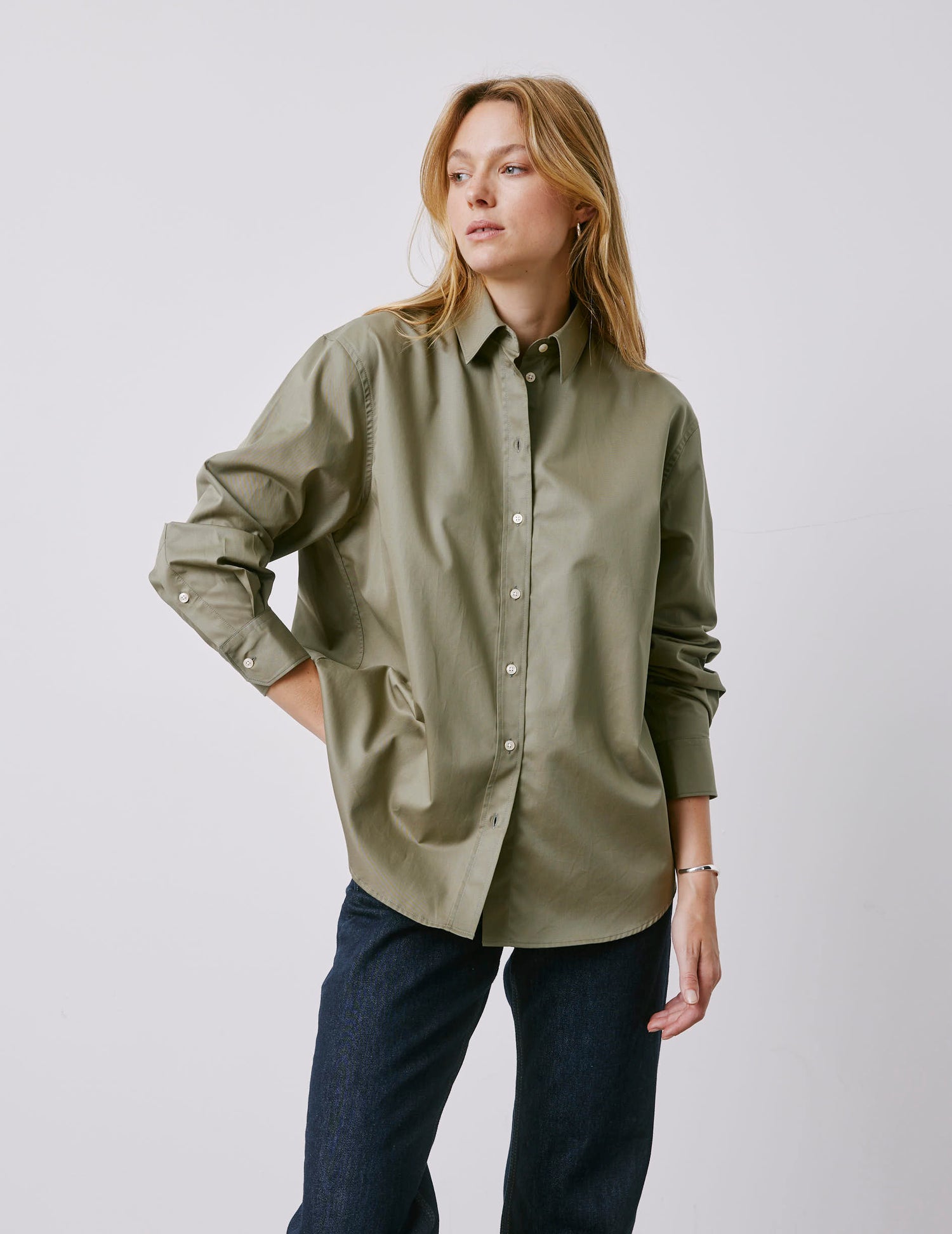Delina khaki oversized shirt - Twill - Shirt Collar#3