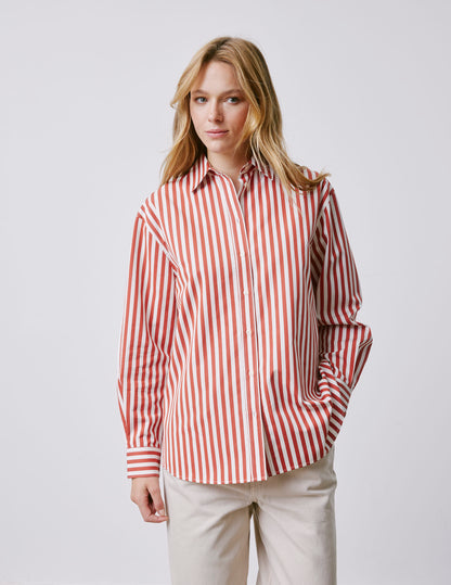 Delina red striped oversized shirt