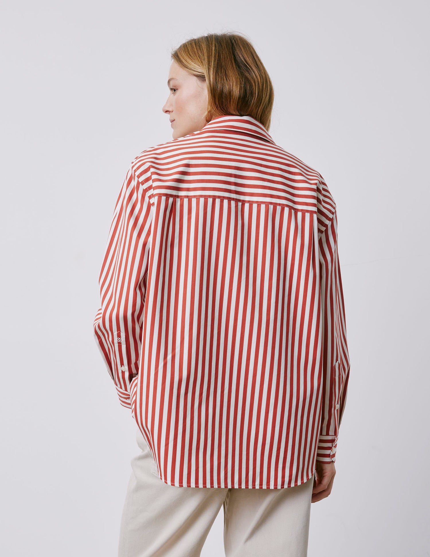 Delina red striped oversized shirt - Poplin - Shirt Collar#2