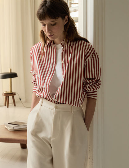 Delina red striped oversized shirt