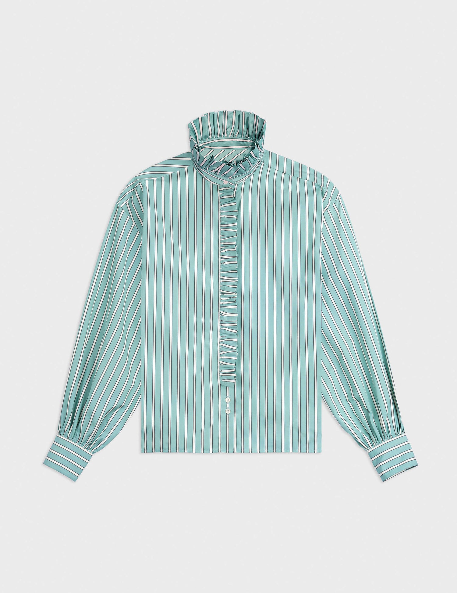 Greta sage-green striped shirt - Poplin - Victorian Collar#4