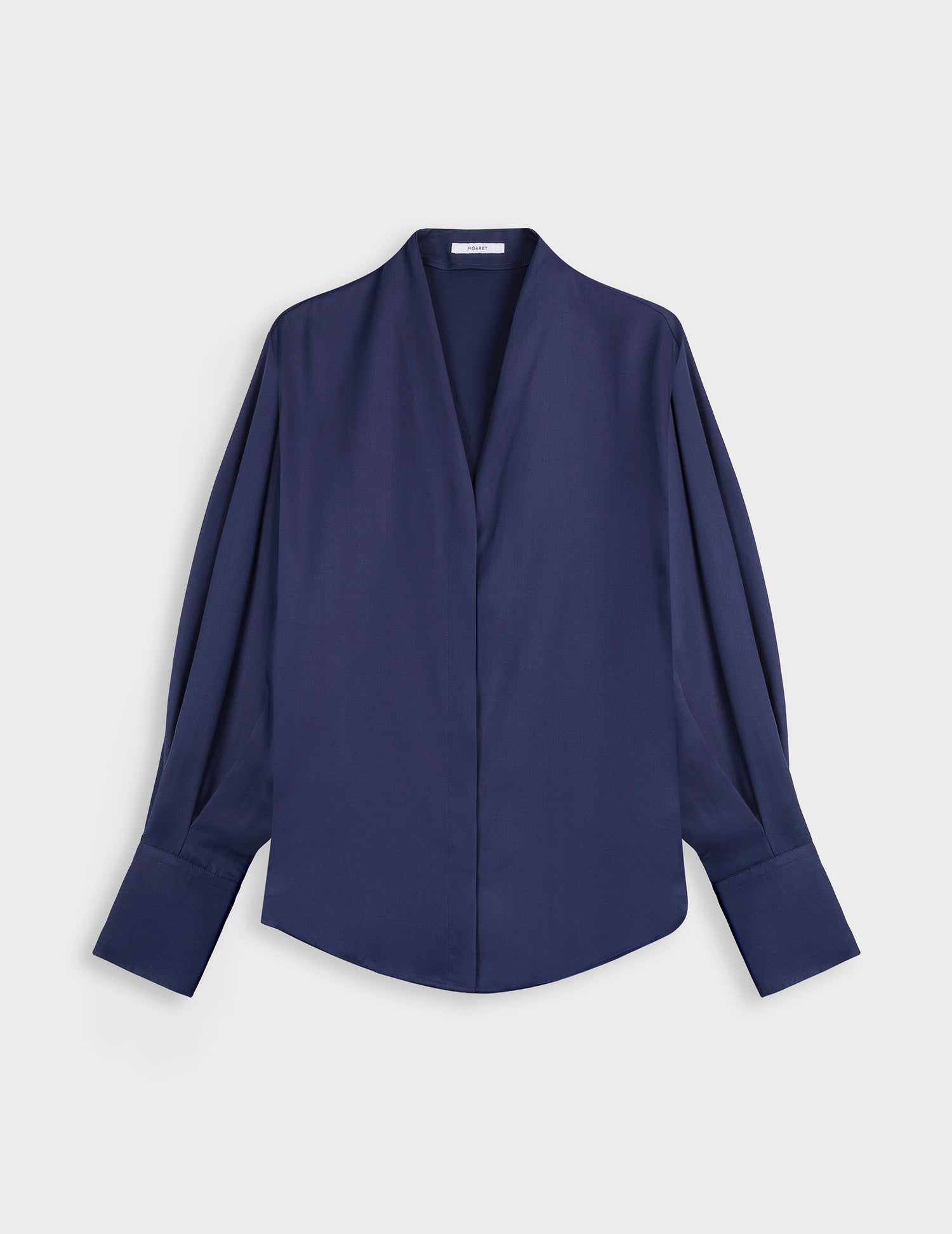 Ilena hidden button placket in navy lyocell shirt - Twill - Rising shawl Collar#2