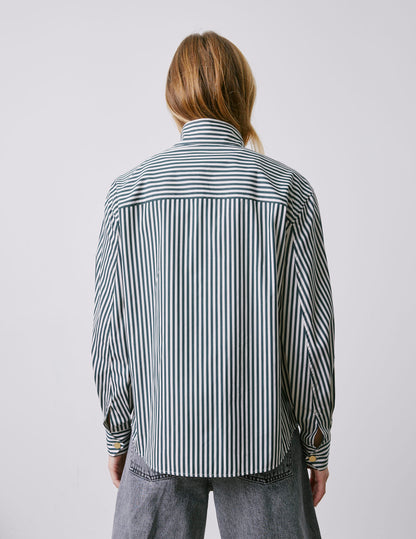 Innaée green striped hidden button placket shirt