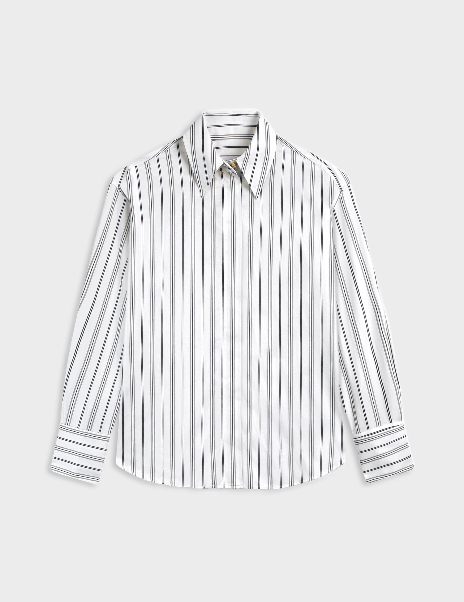 Irisa navy striped hidden button placket shirt - Twill - Long Collar - Musketeers Cuffs#4