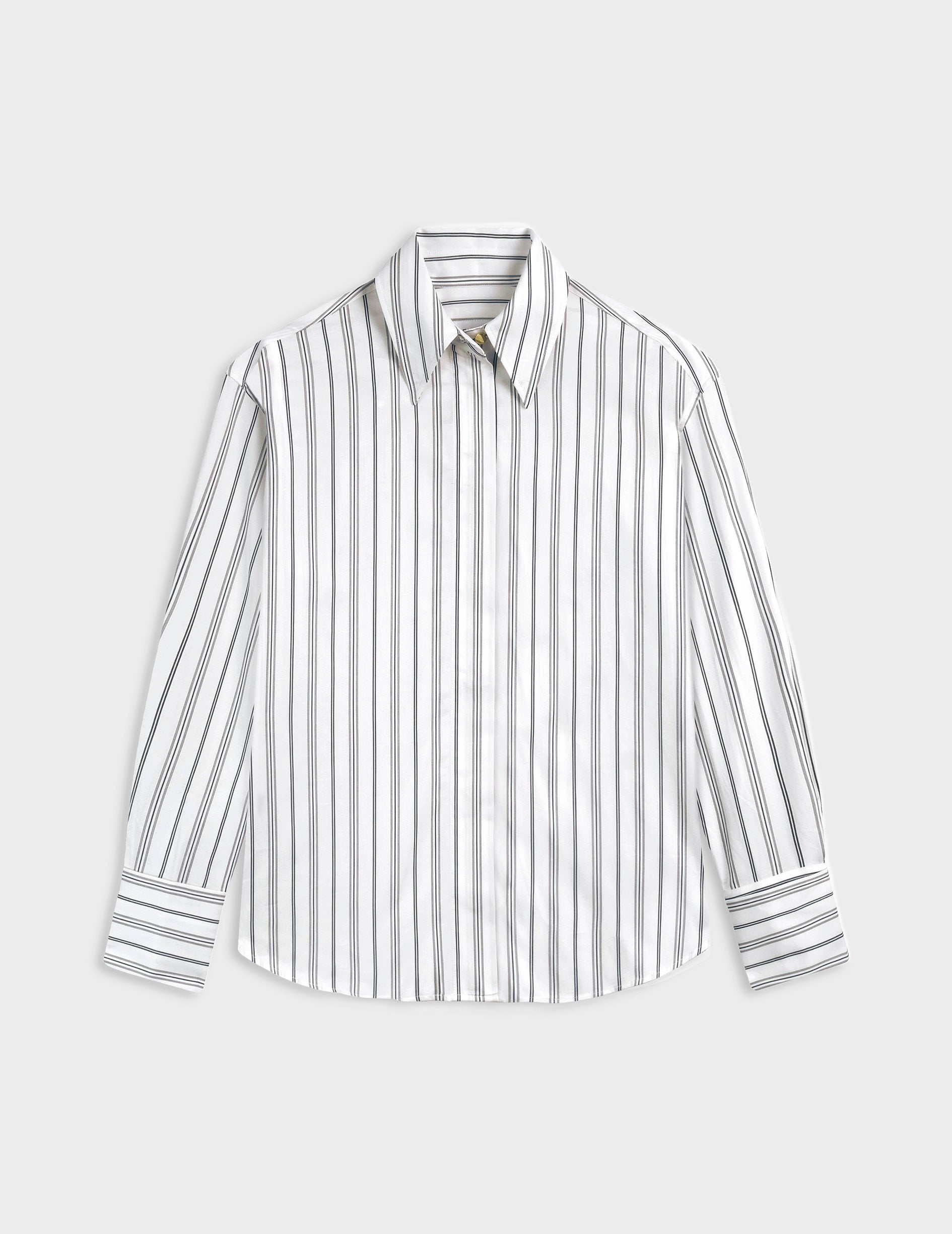 Irisa navy striped hidden button placket shirt - Twill - Long Collar - Musketeers Cuffs