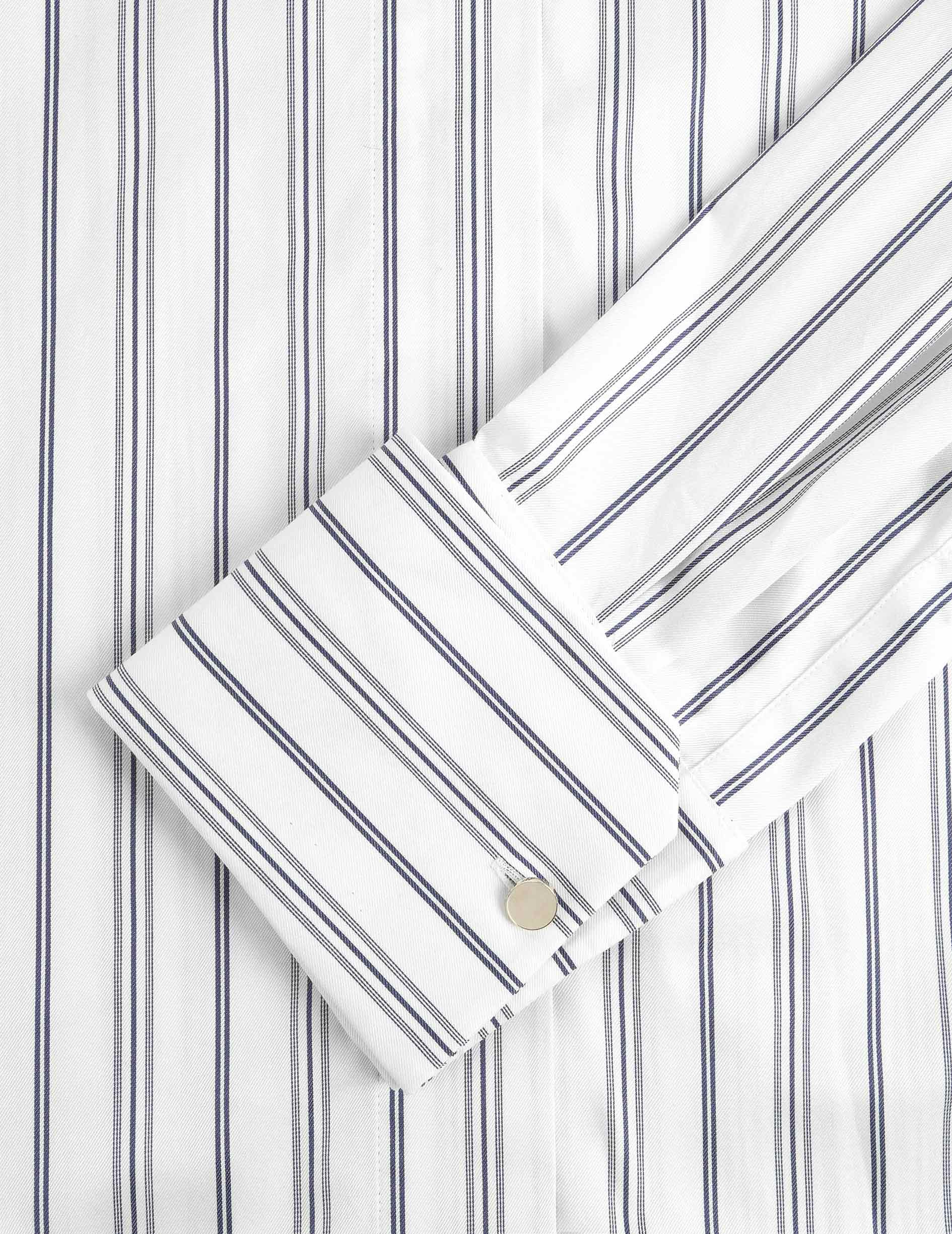 Irisa navy striped hidden button placket shirt - Twill - Long Collar - Musketeers Cuffs