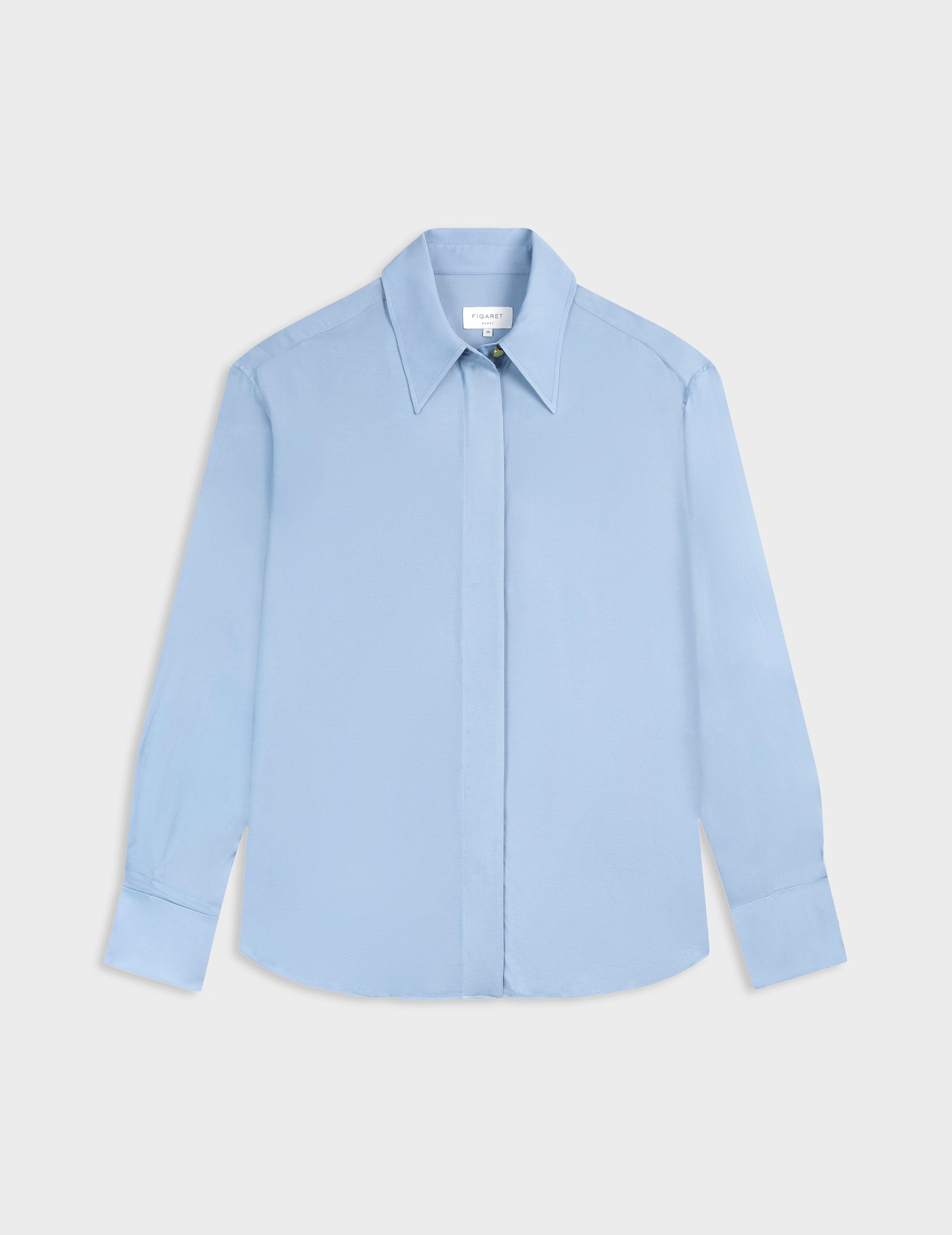 Irisa blue hidden button placket shirt - Twill - Long Collar - Musketeers Cuffs