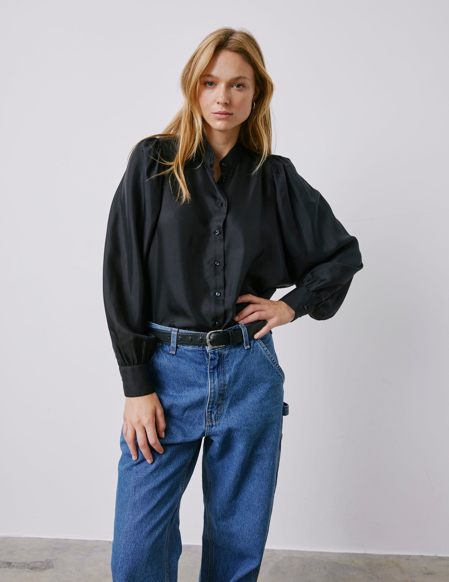 Lannaée black shirt - Silk - Officer Collar