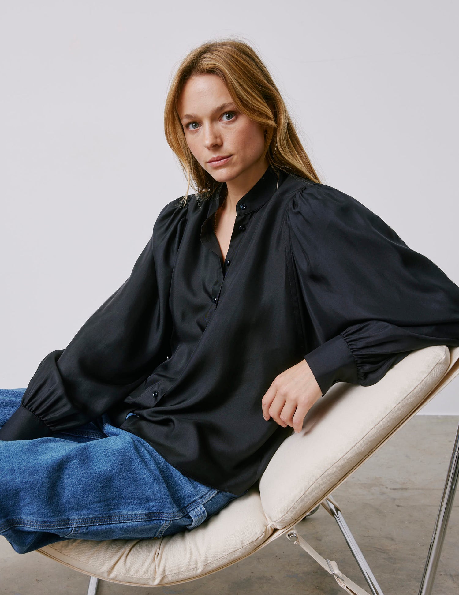Lannaée black shirt - Silk - Officer Collar#4