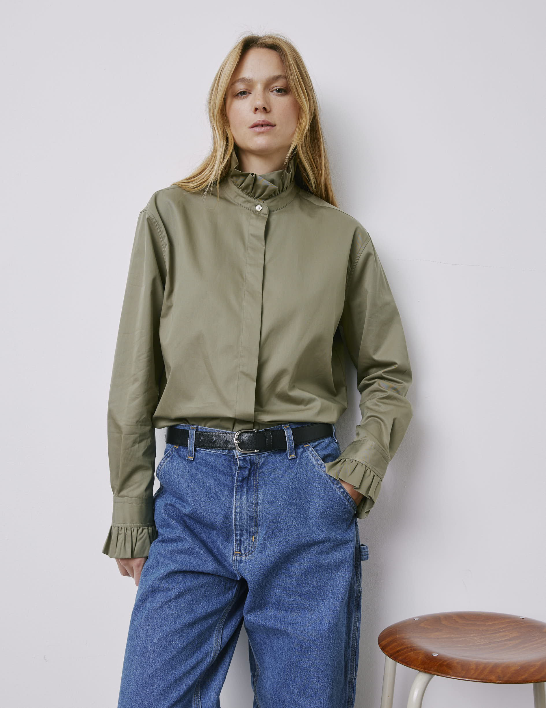 Laurine hidden button placket shirt - Twill - Victorian Collar