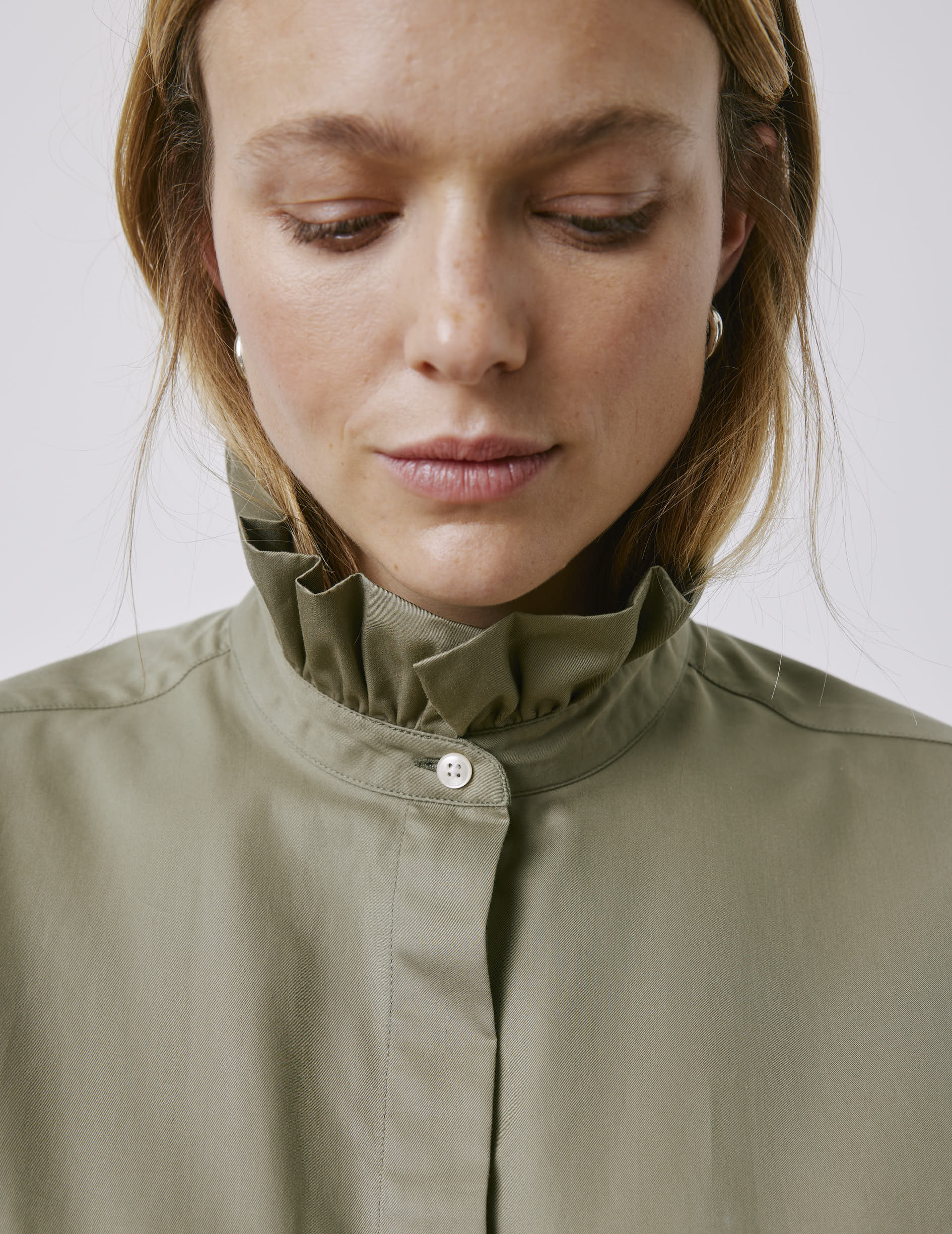 Laurine hidden button placket shirt - Twill - Victorian Collar