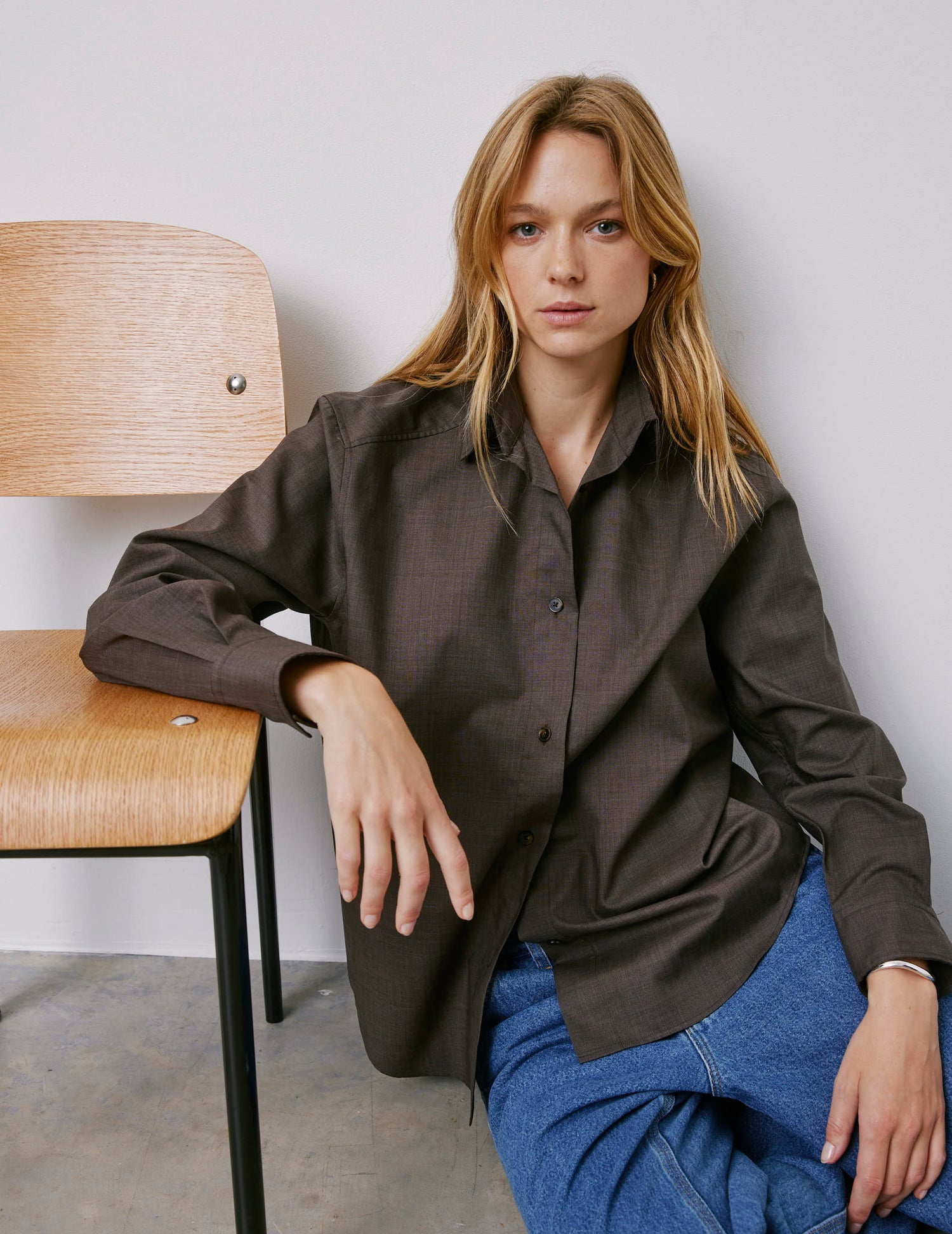 Léanna brown shirt - Virgin wool - Shirt Collar#2