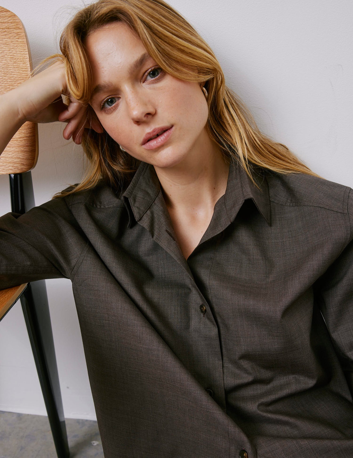Léanna brown shirt - Virgin wool - Shirt Collar#4