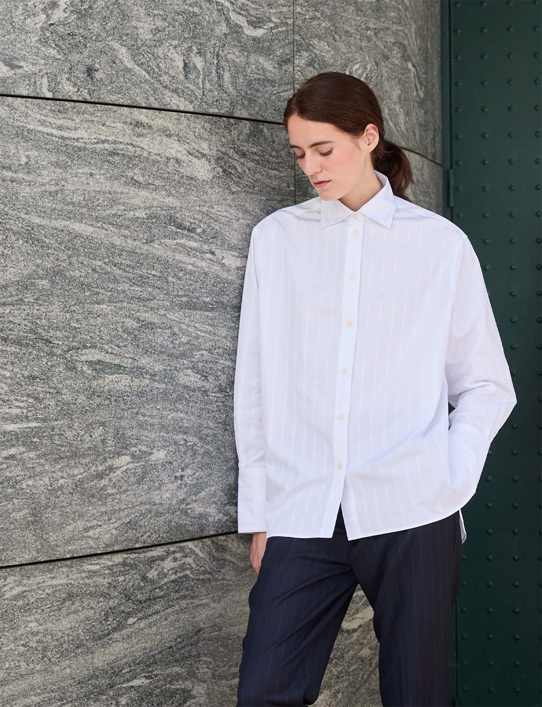 Léa white striped oversized shirt - Poplin - Shirt Collar