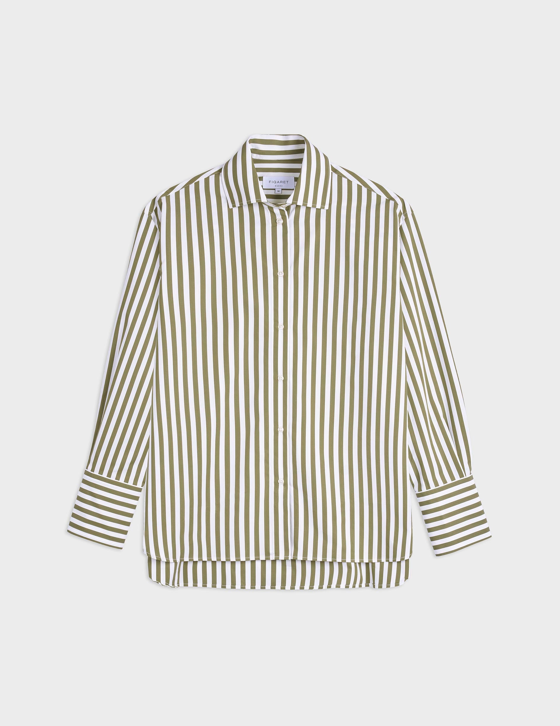 Léa khaki striped oversized shirt - Poplin - Shirt Collar