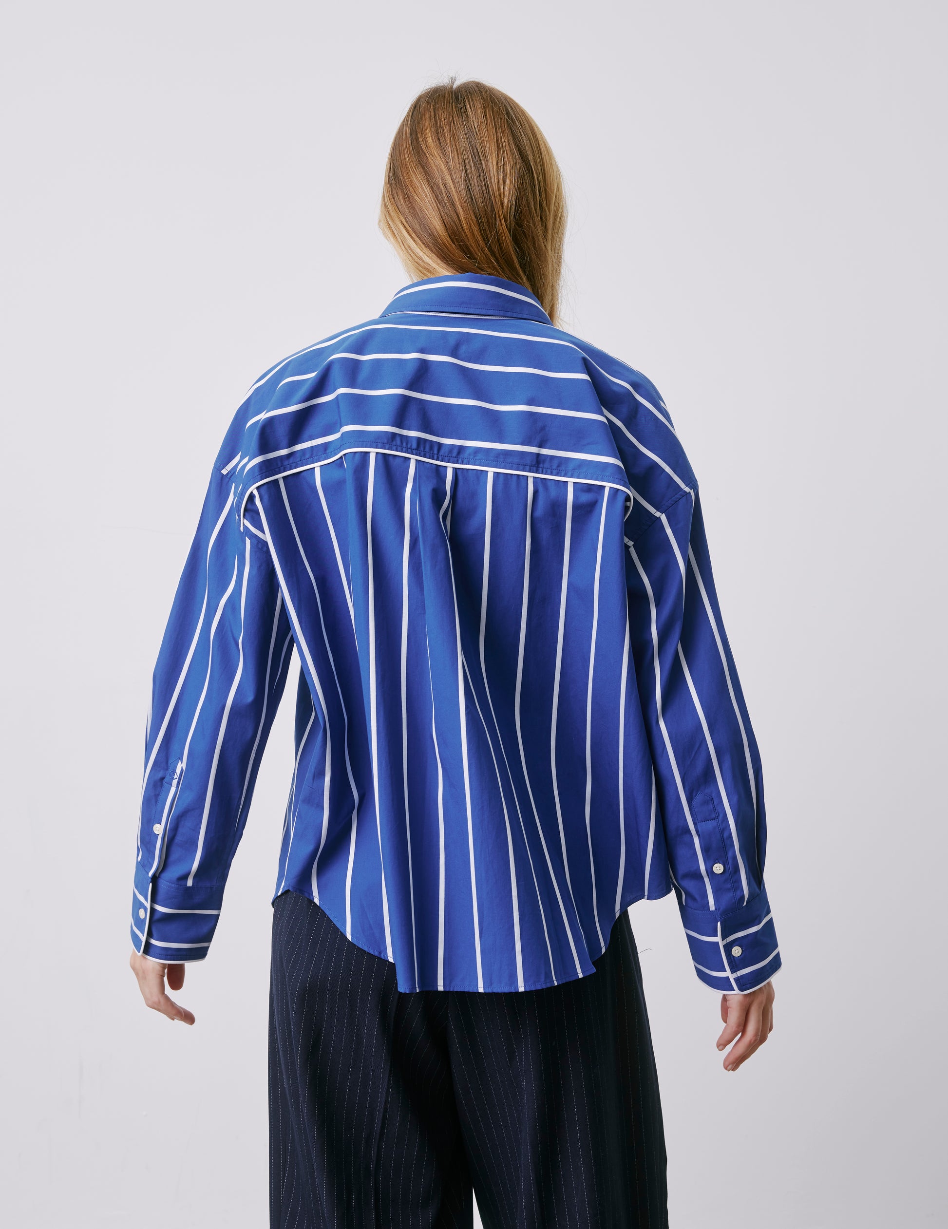 Lizandra navy striped oversized shirt - Poplin - Shirt Collar
