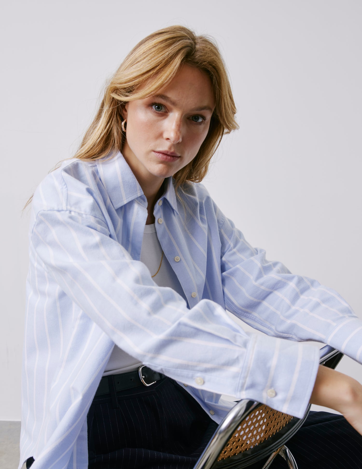 Lizandra blue striped oversized shirt - Scratch oxford - Shirt Collar