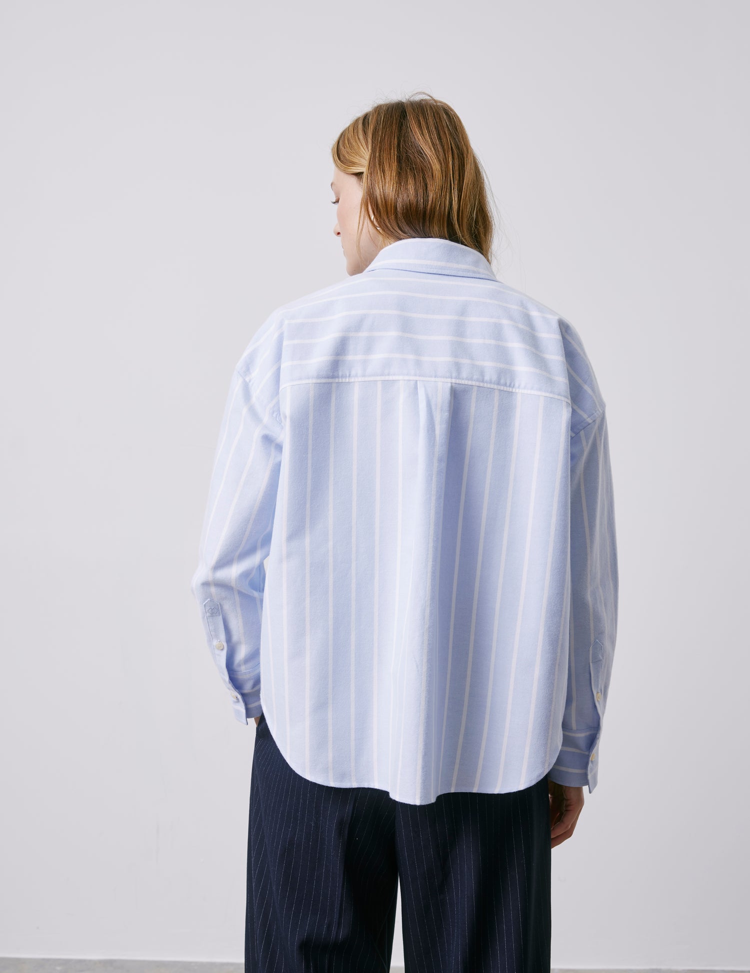 Lizandra blue striped oversized shirt - Scratch oxford - Shirt Collar#2