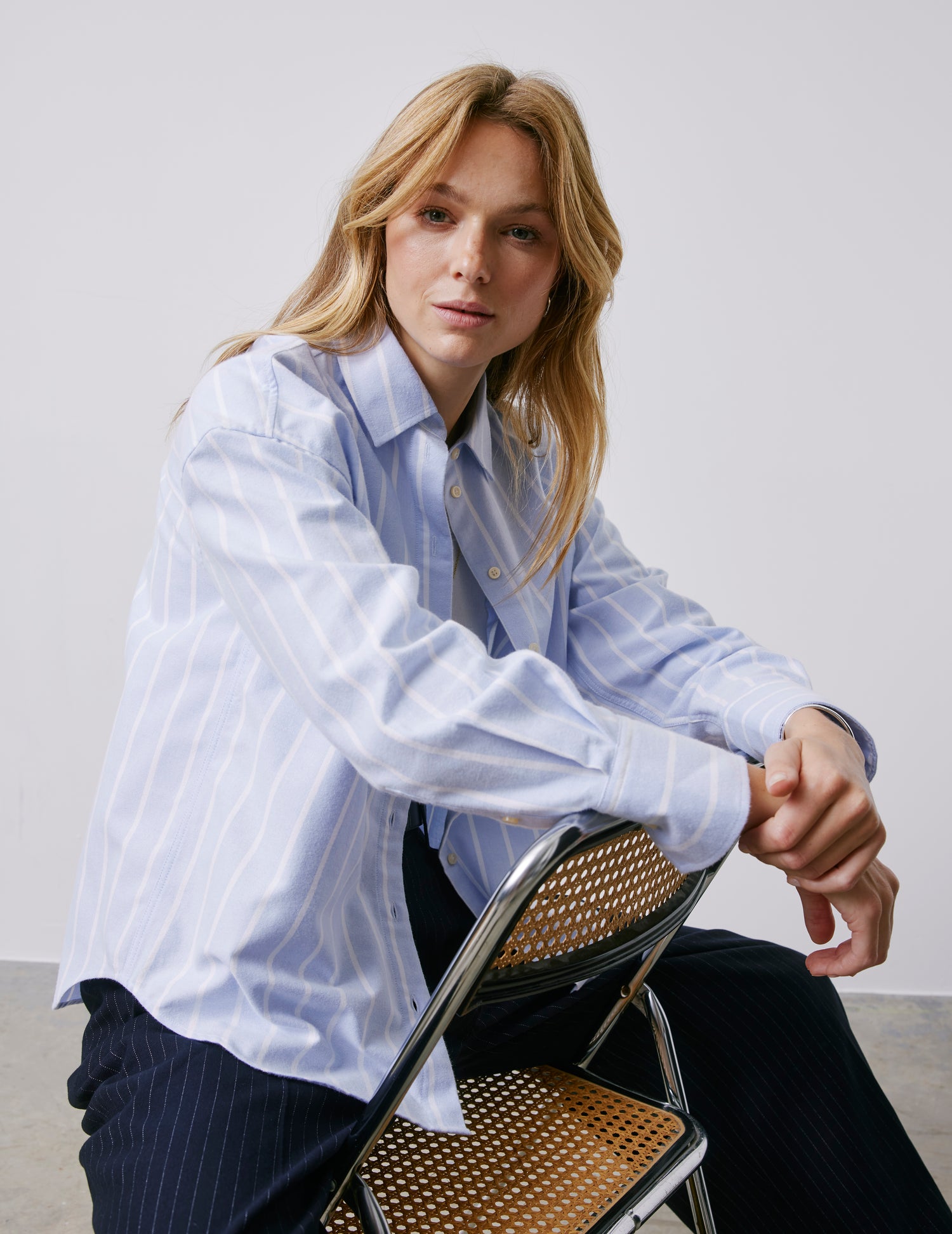Lizandra blue striped oversized shirt - Scratch oxford - Shirt Collar#3