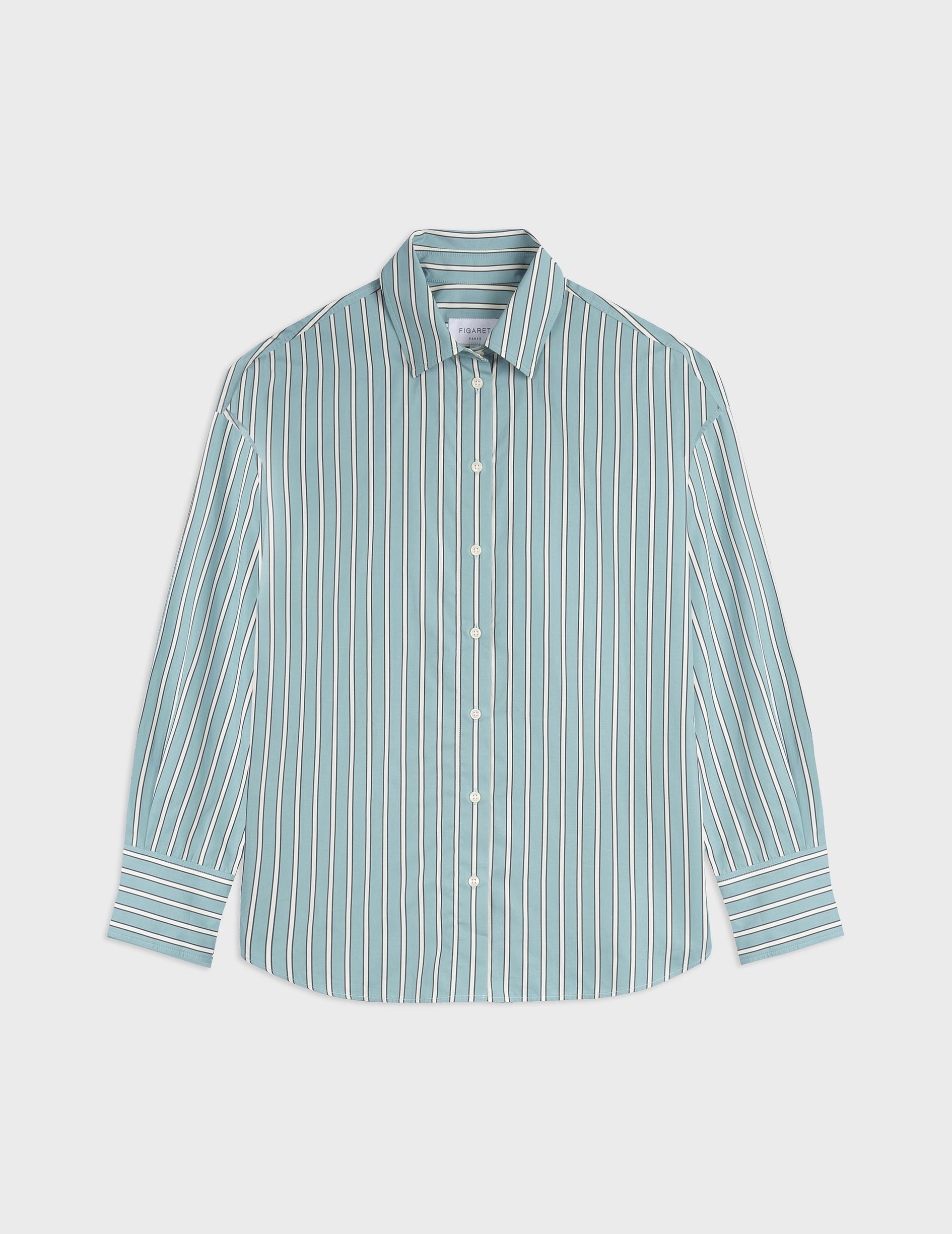 Lizandra sage green striped oversized shirt - Poplin - Shirt Collar