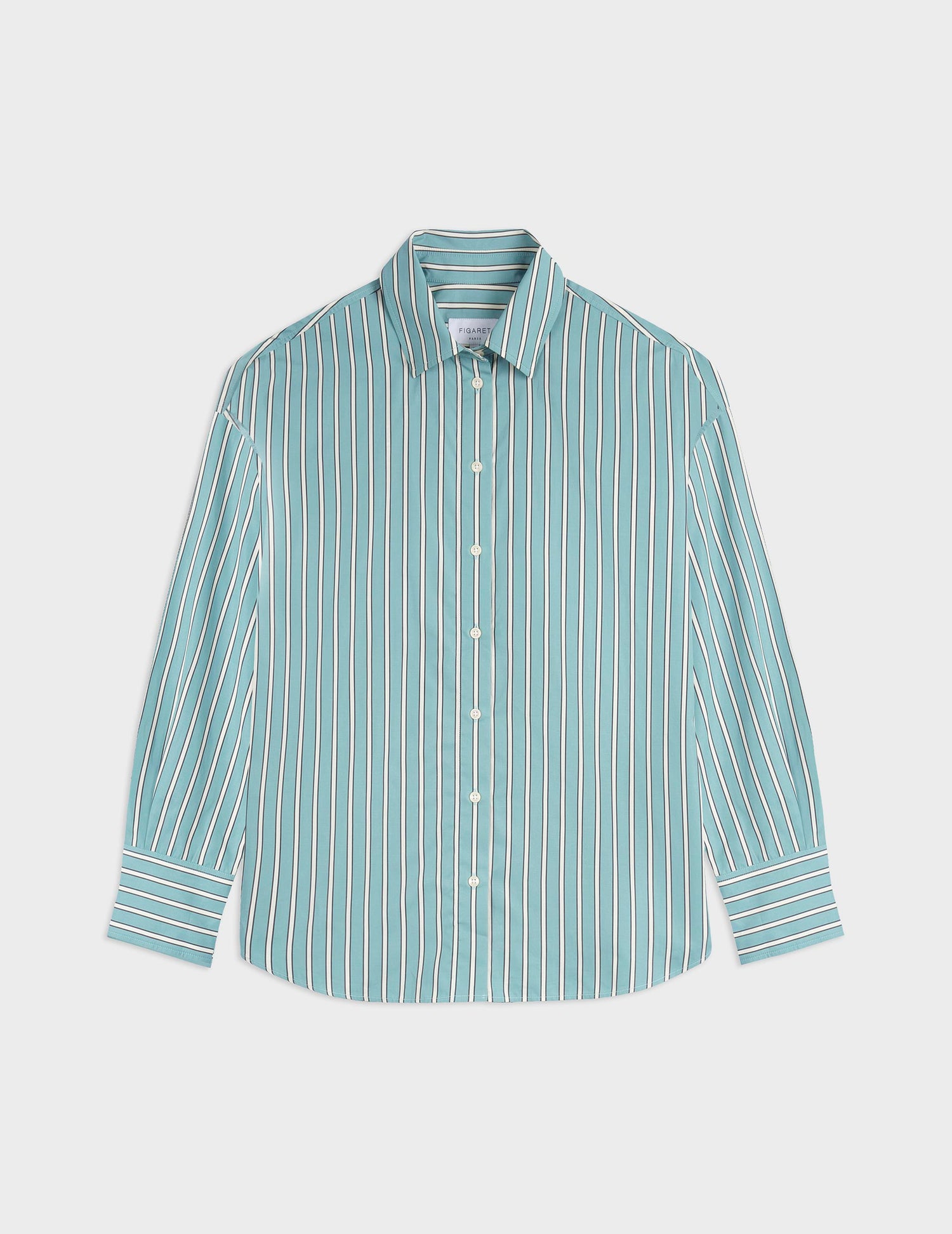 Lizandra sage green striped oversized shirt - Poplin - Shirt Collar#4