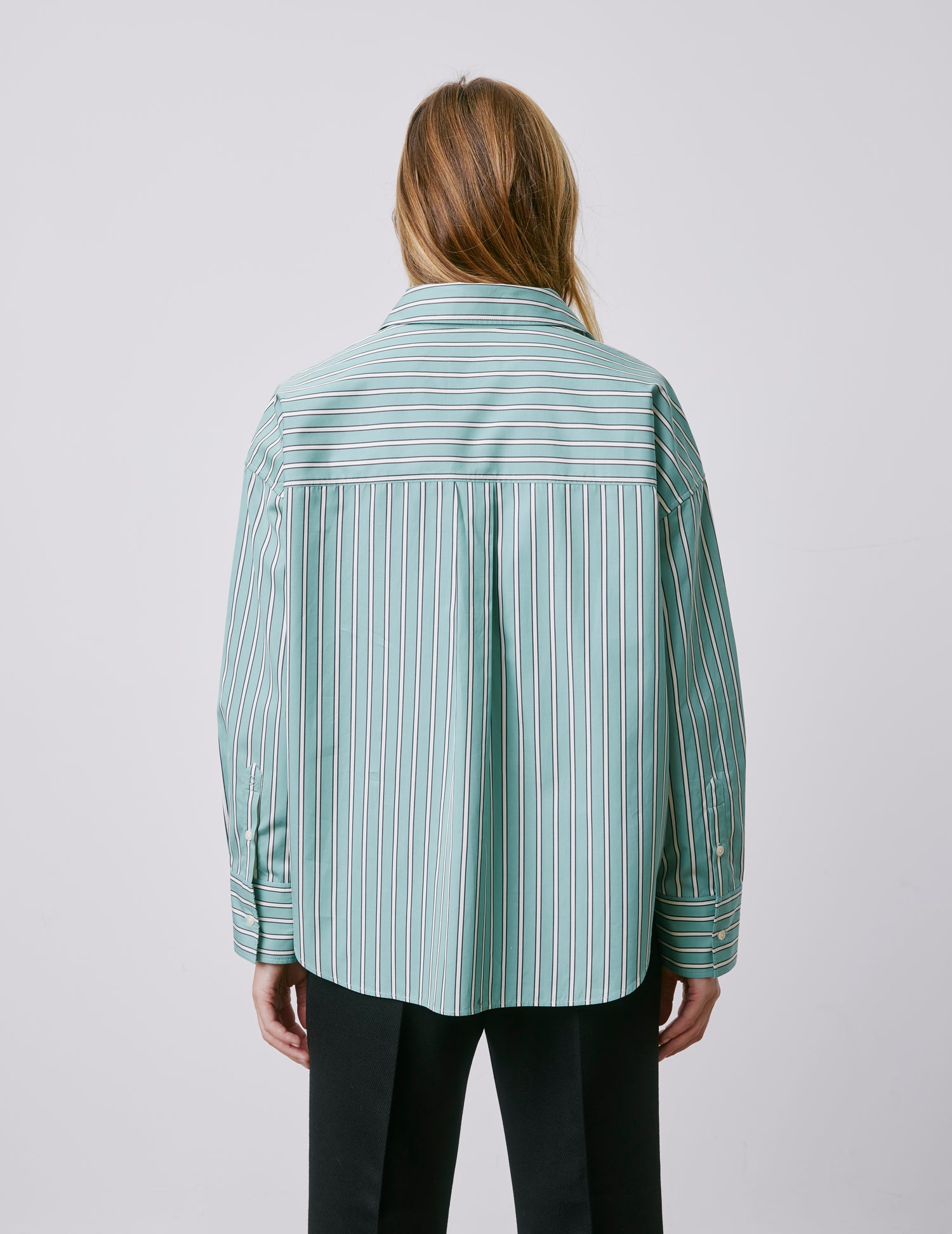 Lizandra sage green striped oversized shirt - Poplin - Shirt Collar#2