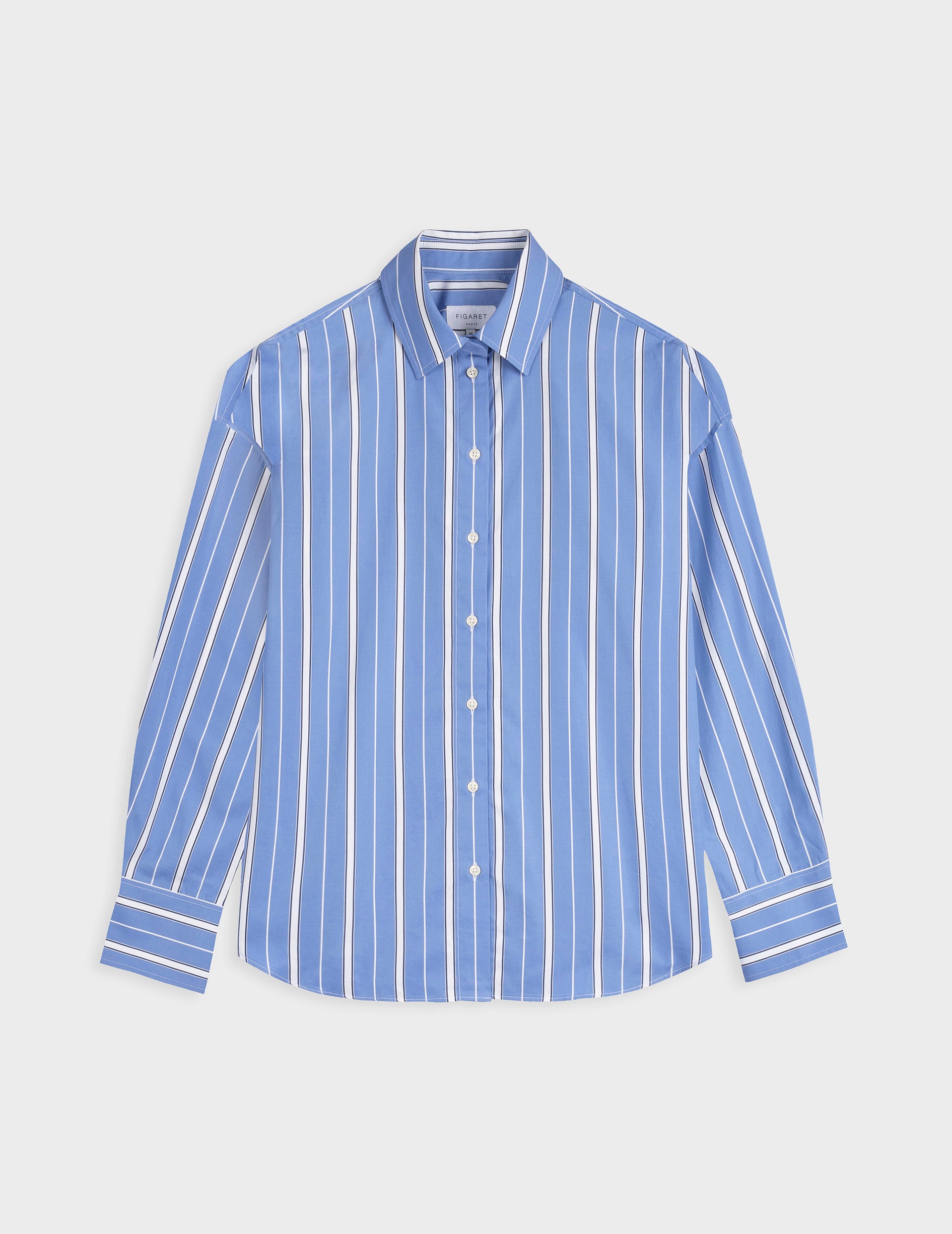 Lizandra blue striped oversized shirt - Poplin - Shirt Collar