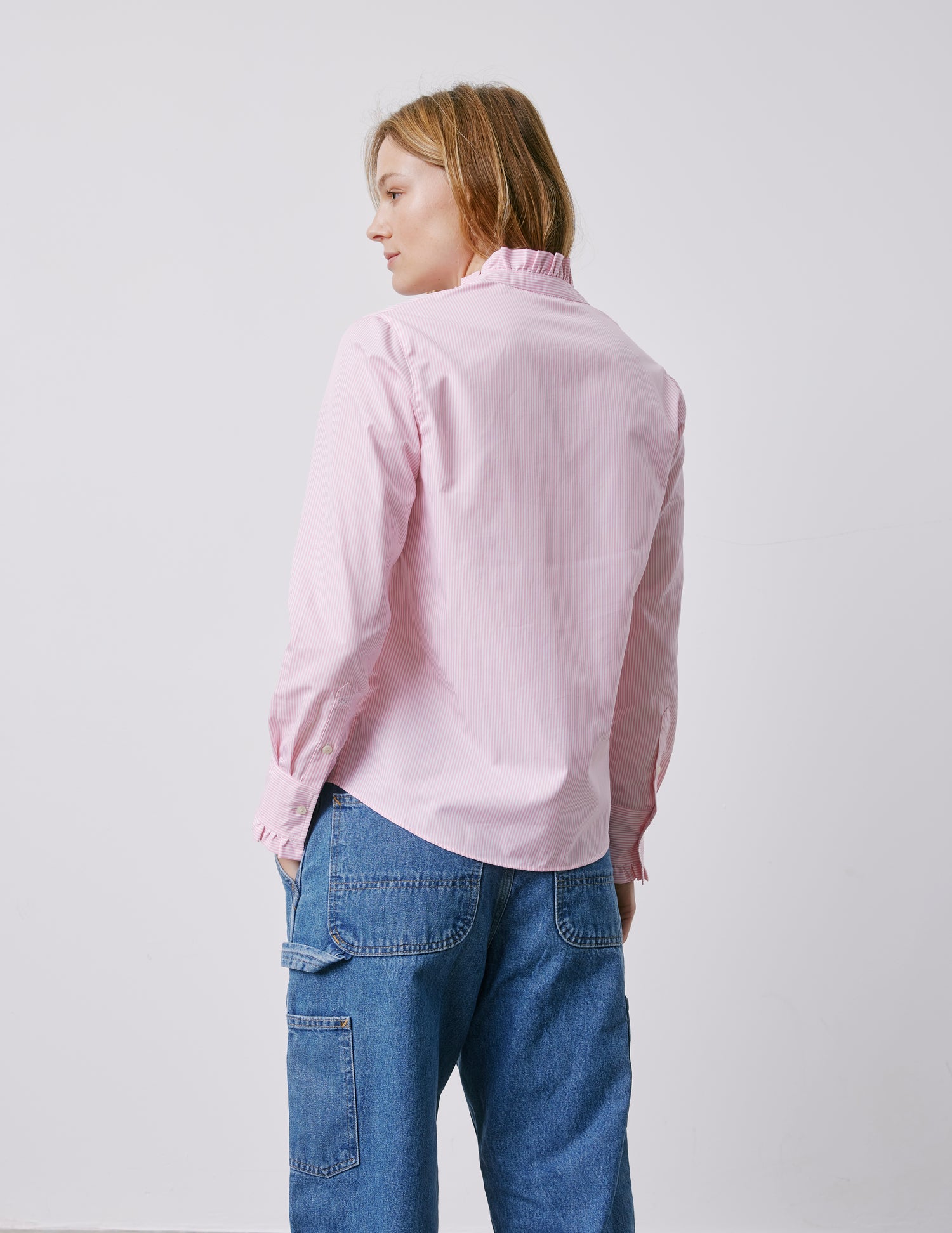 Louison pink striped hidden button placket shirt - Poplin - Victorian Collar#2