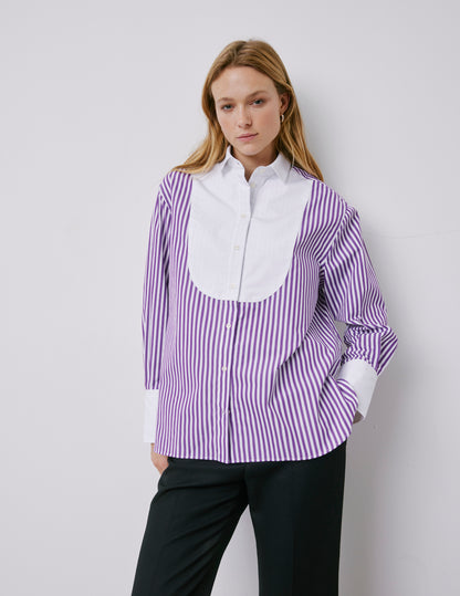 Lune purple striped oversized shirt with bib