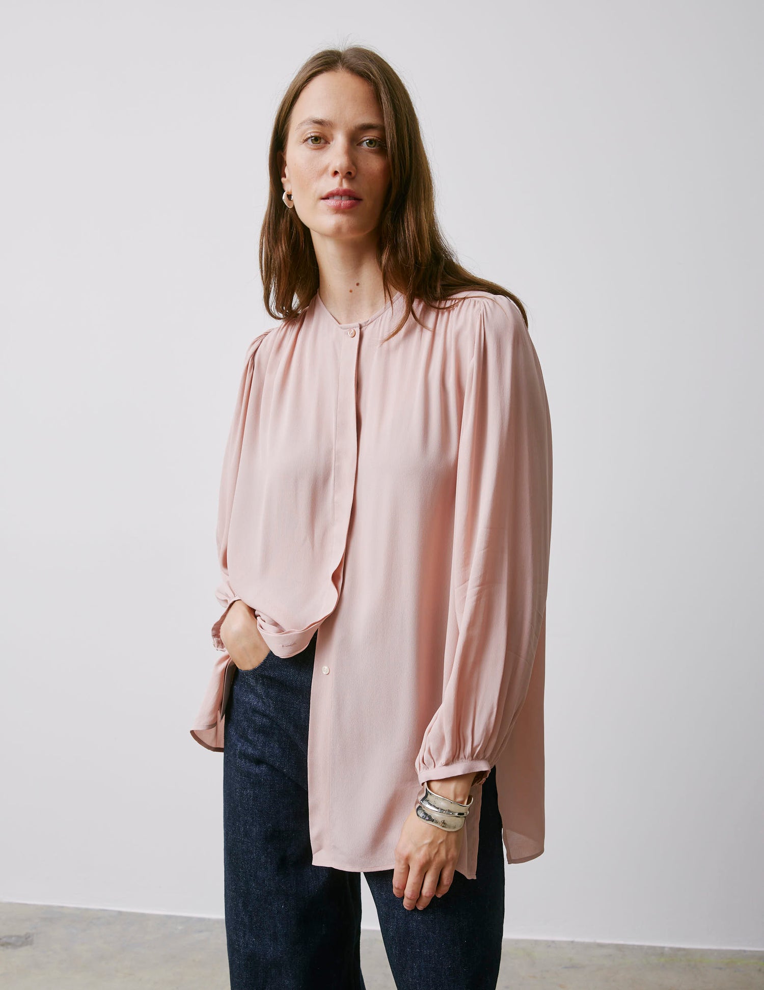Madeline pink hidden button placket shirt