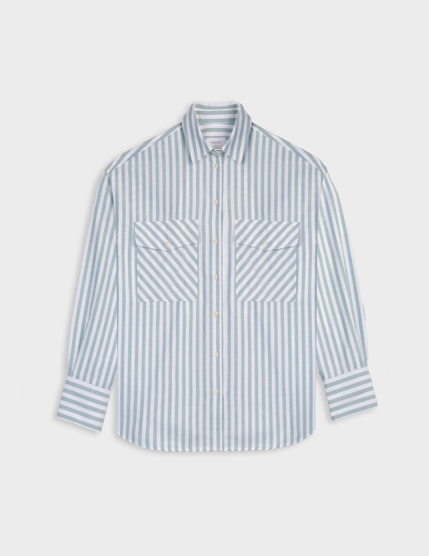 Maliza green striped oversized shirt - Scratch oxford - Shirt Collar#4
