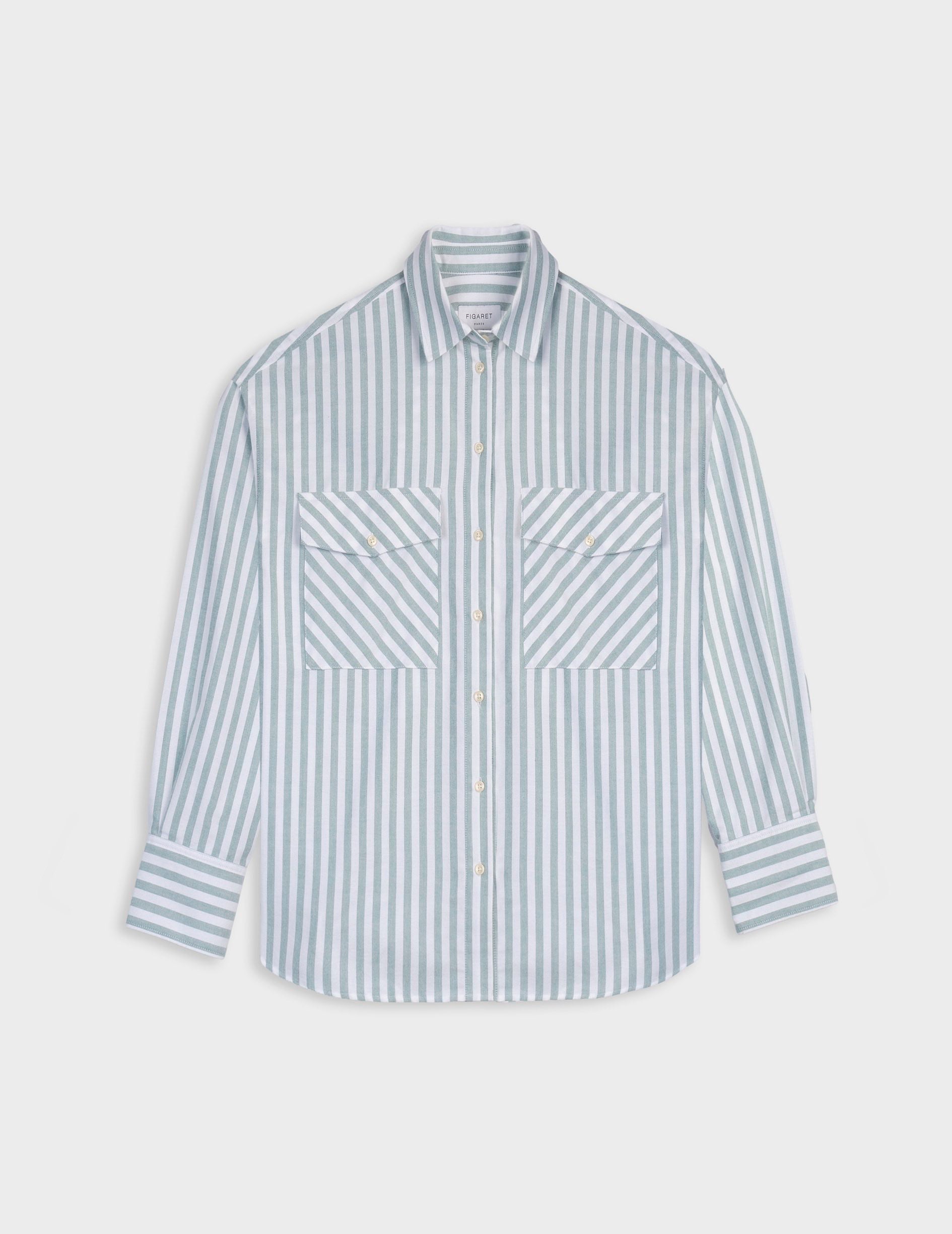 Maliza green striped oversized shirt - Scratch oxford - Shirt Collar