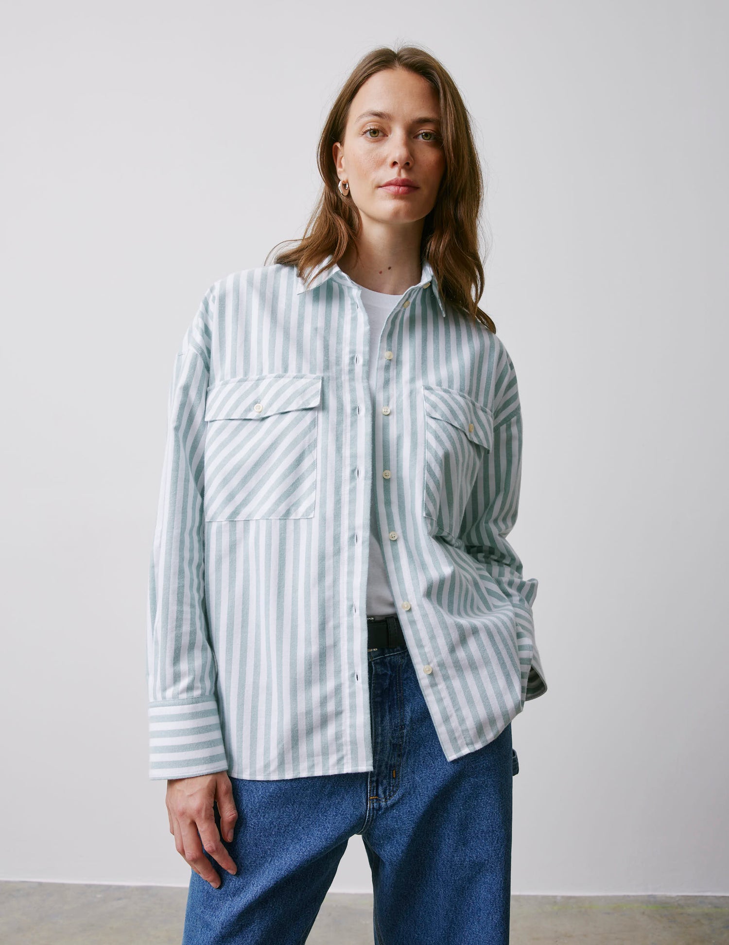 Maliza green striped oversized shirt - Scratch oxford - Shirt Collar