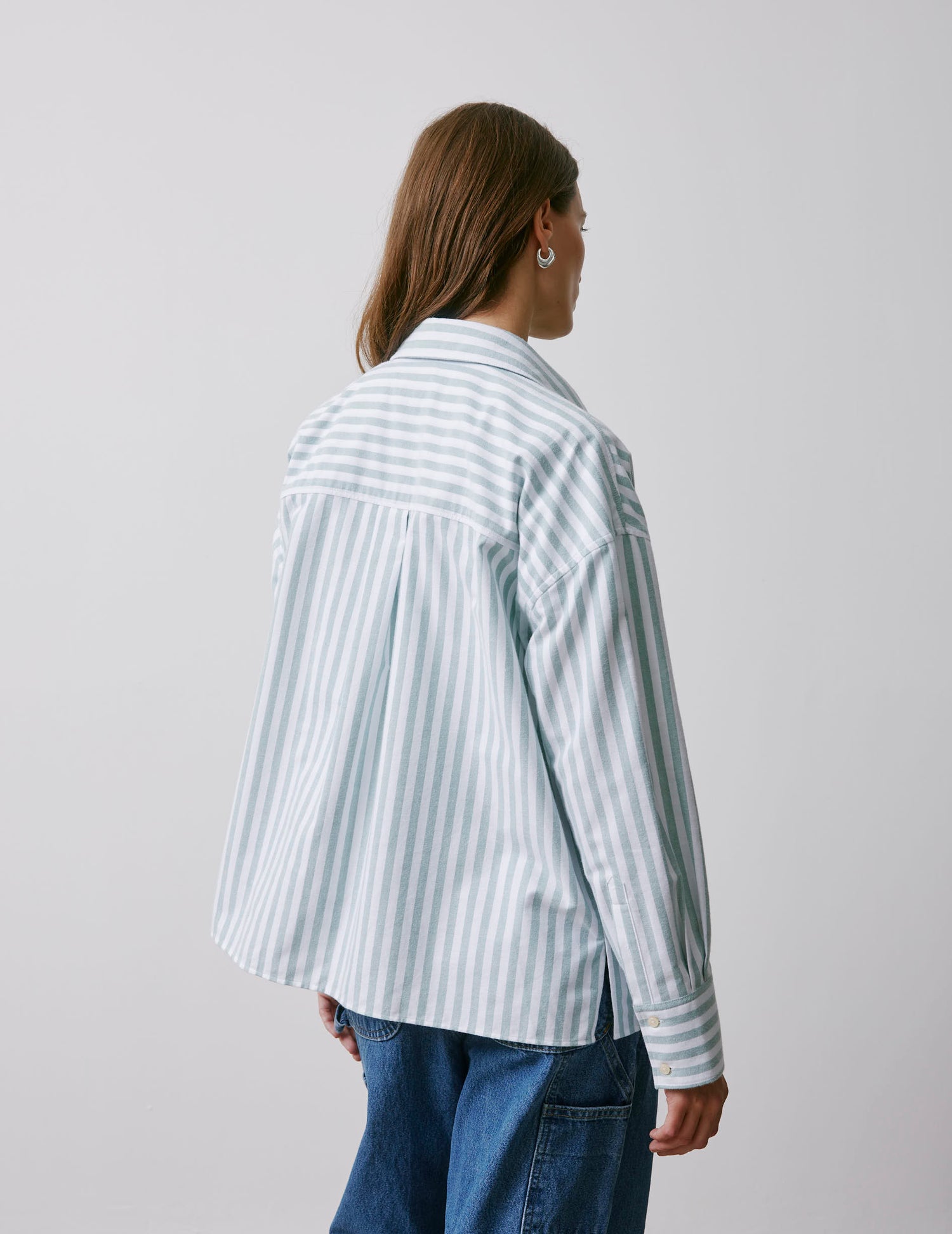 Maliza green striped oversized shirt - Scratch oxford - Shirt Collar#2