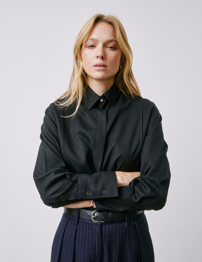 Manon black hidden button placket shirt