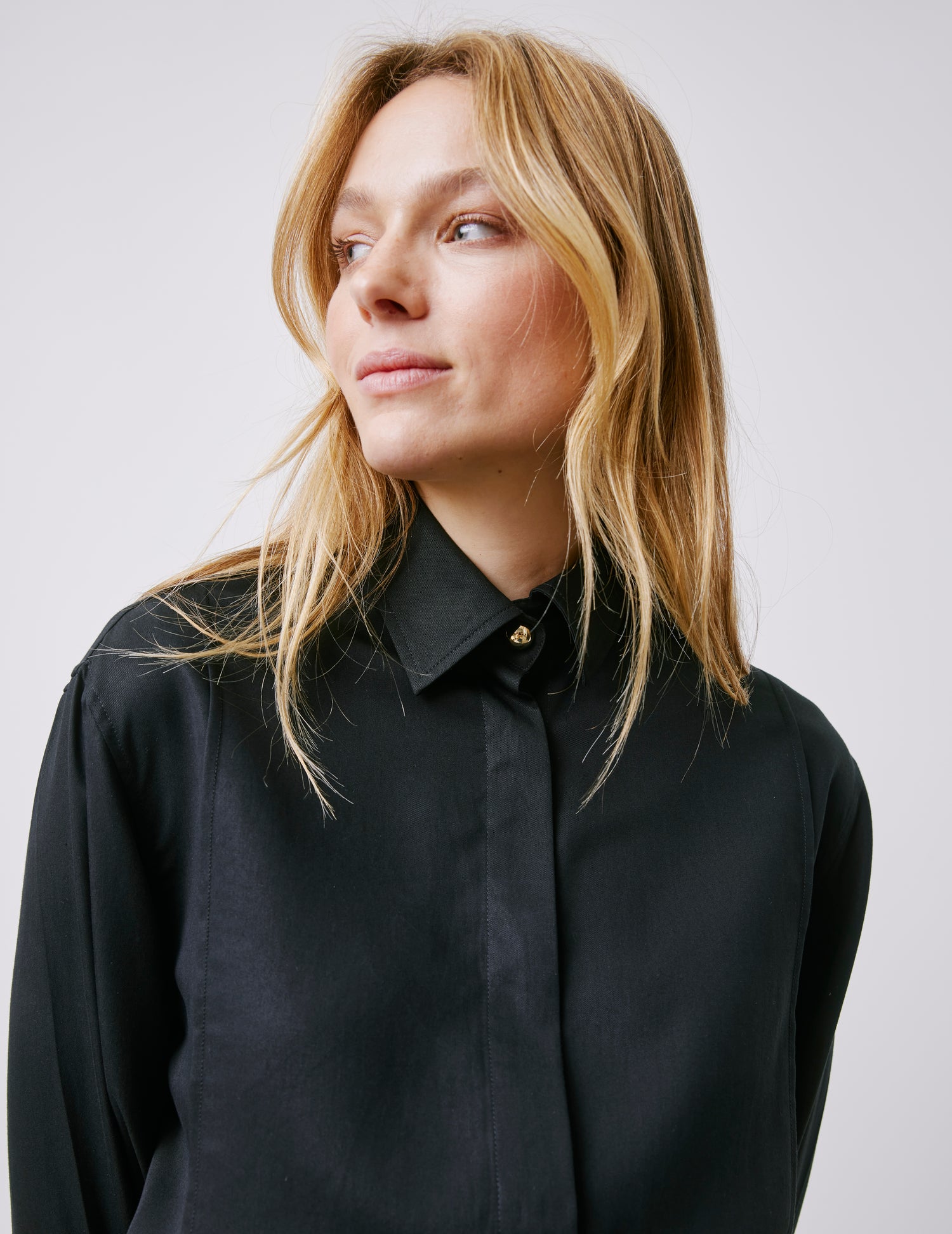 Manon black hidden button placket shirt - Lyocell - Shirt Collar#4