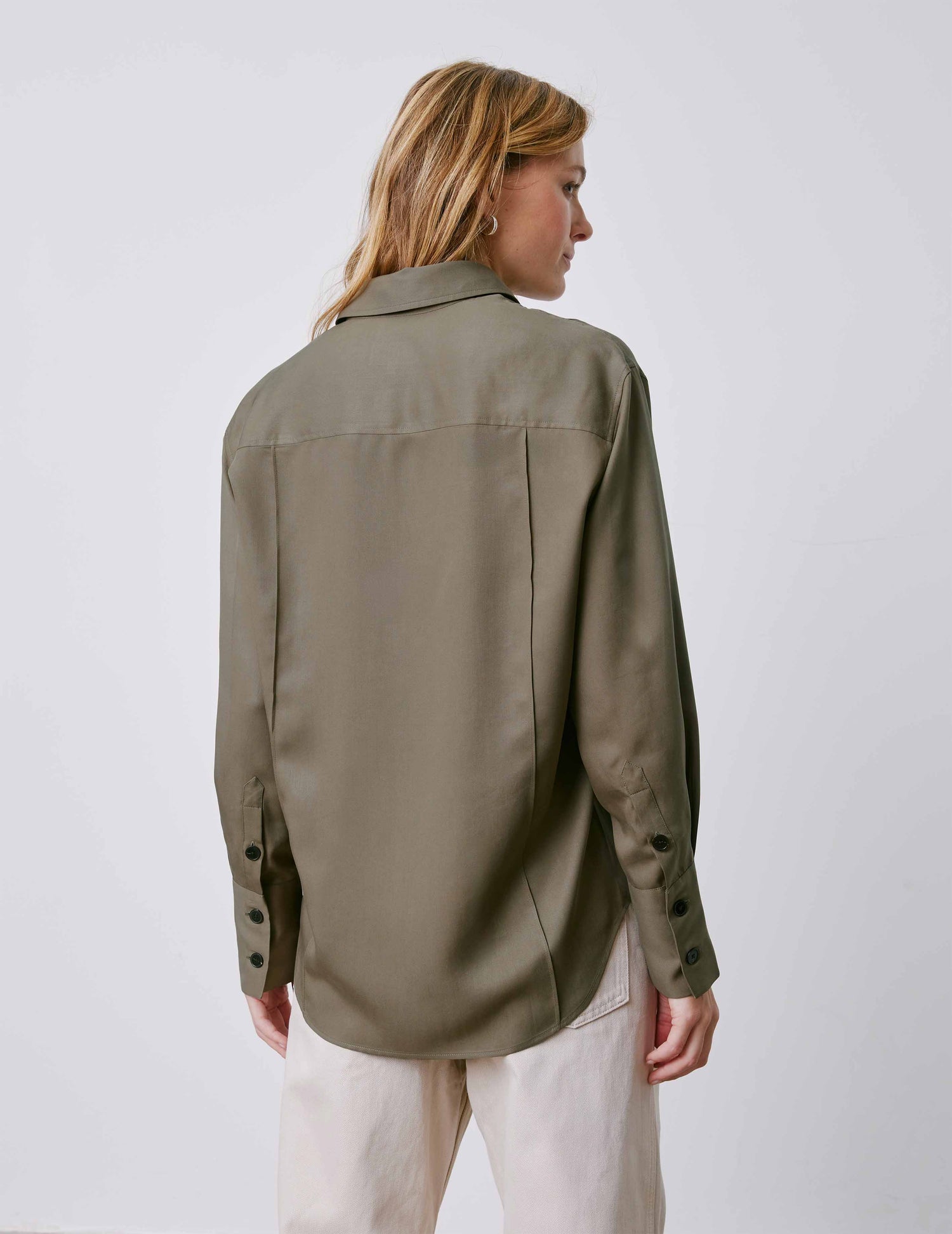 Manon khaki hidden button placket shirt - Lyocell - Shirt Collar#4