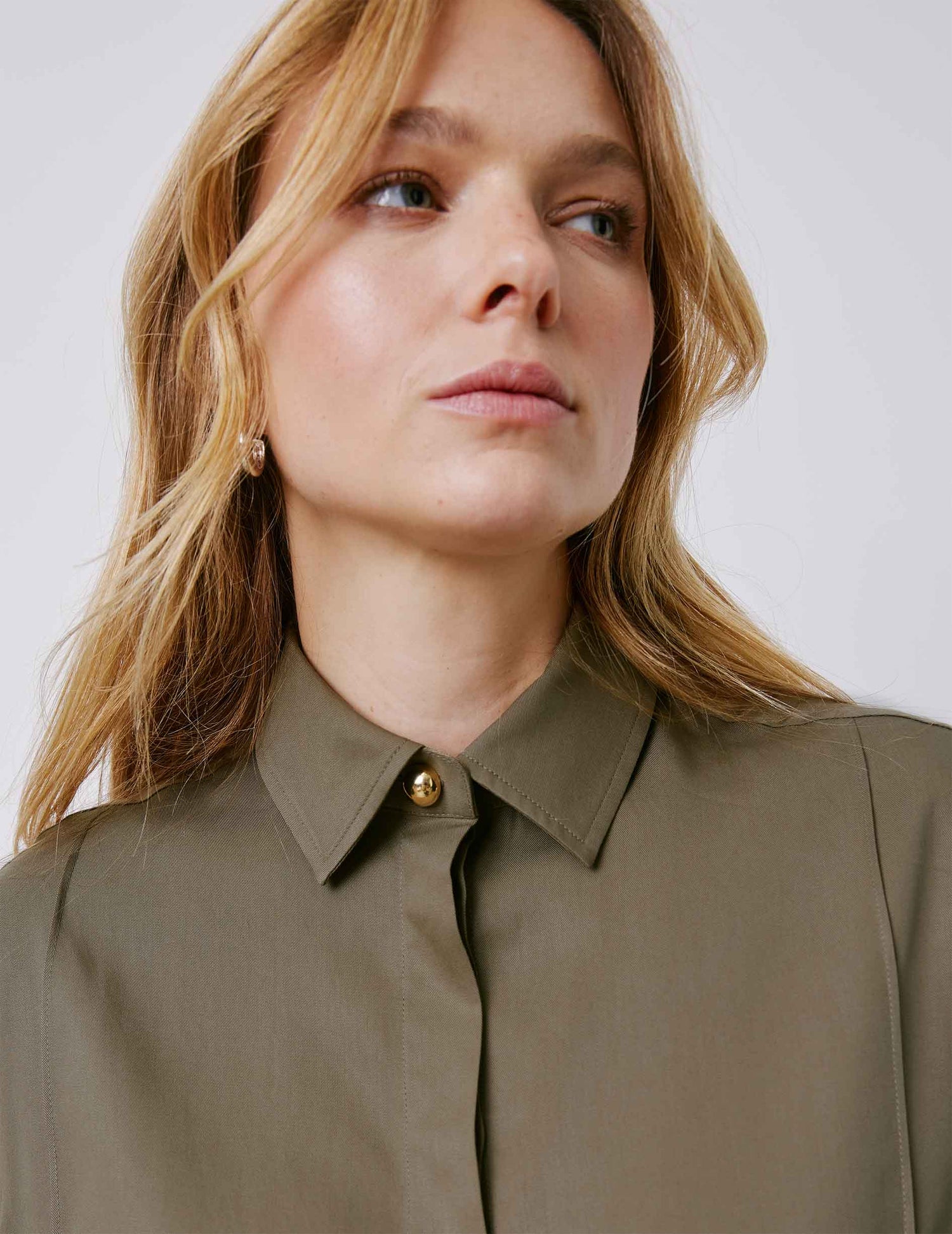 Manon khaki hidden button placket shirt - Lyocell - Shirt Collar#2