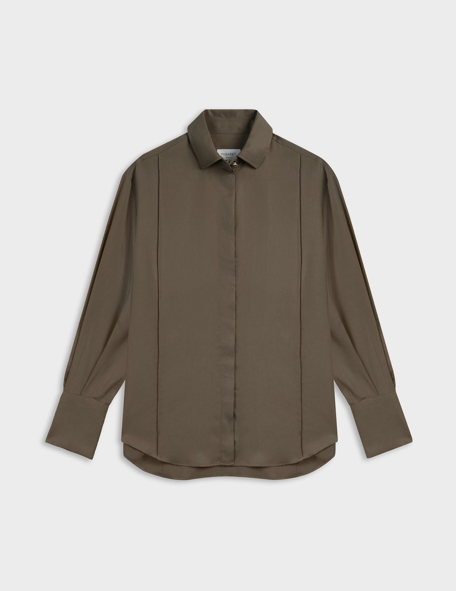 Manon khaki hidden button placket shirt - Lyocell - Shirt Collar#5