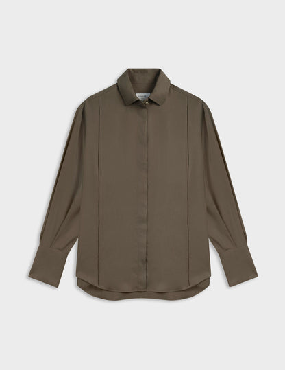 Manon khaki hidden button placket shirt