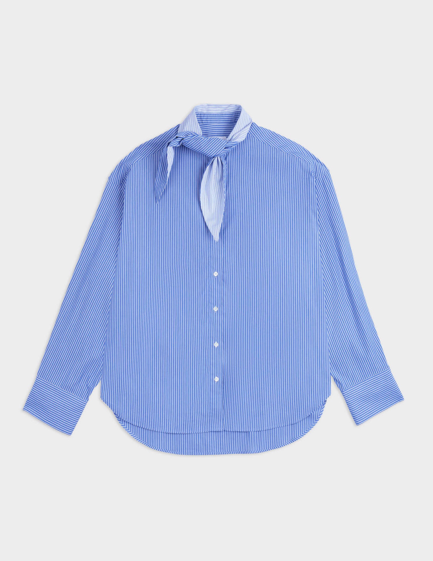 Margaux blue striped shirt - Poplin - Lavaliere Collar#5