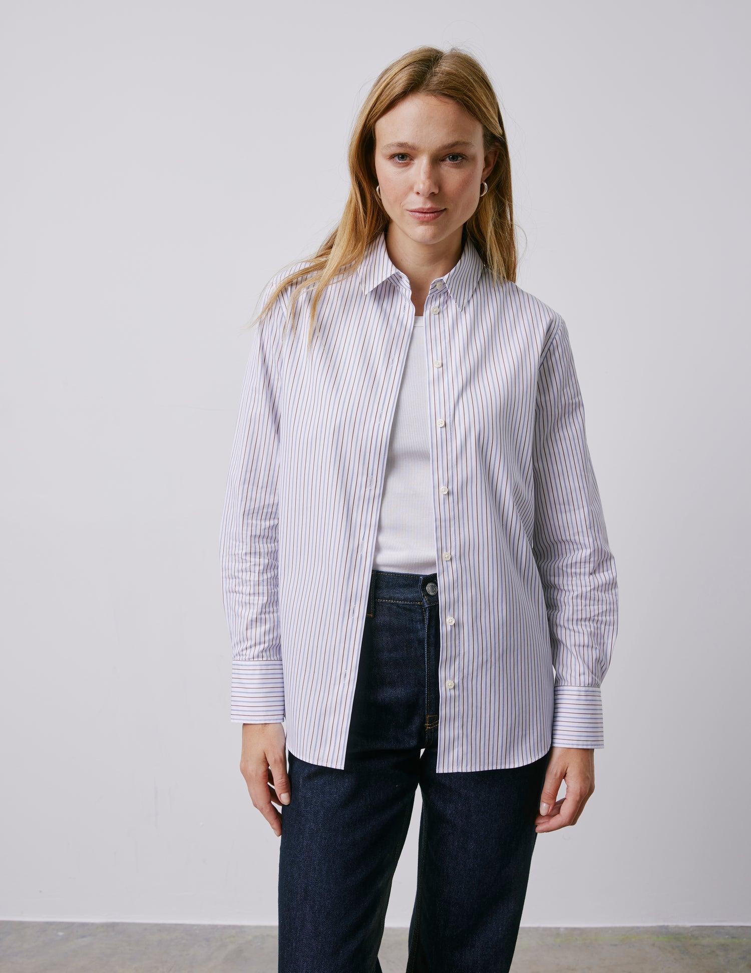 Marion brown striped shirt - Poplin - Shirt Collar