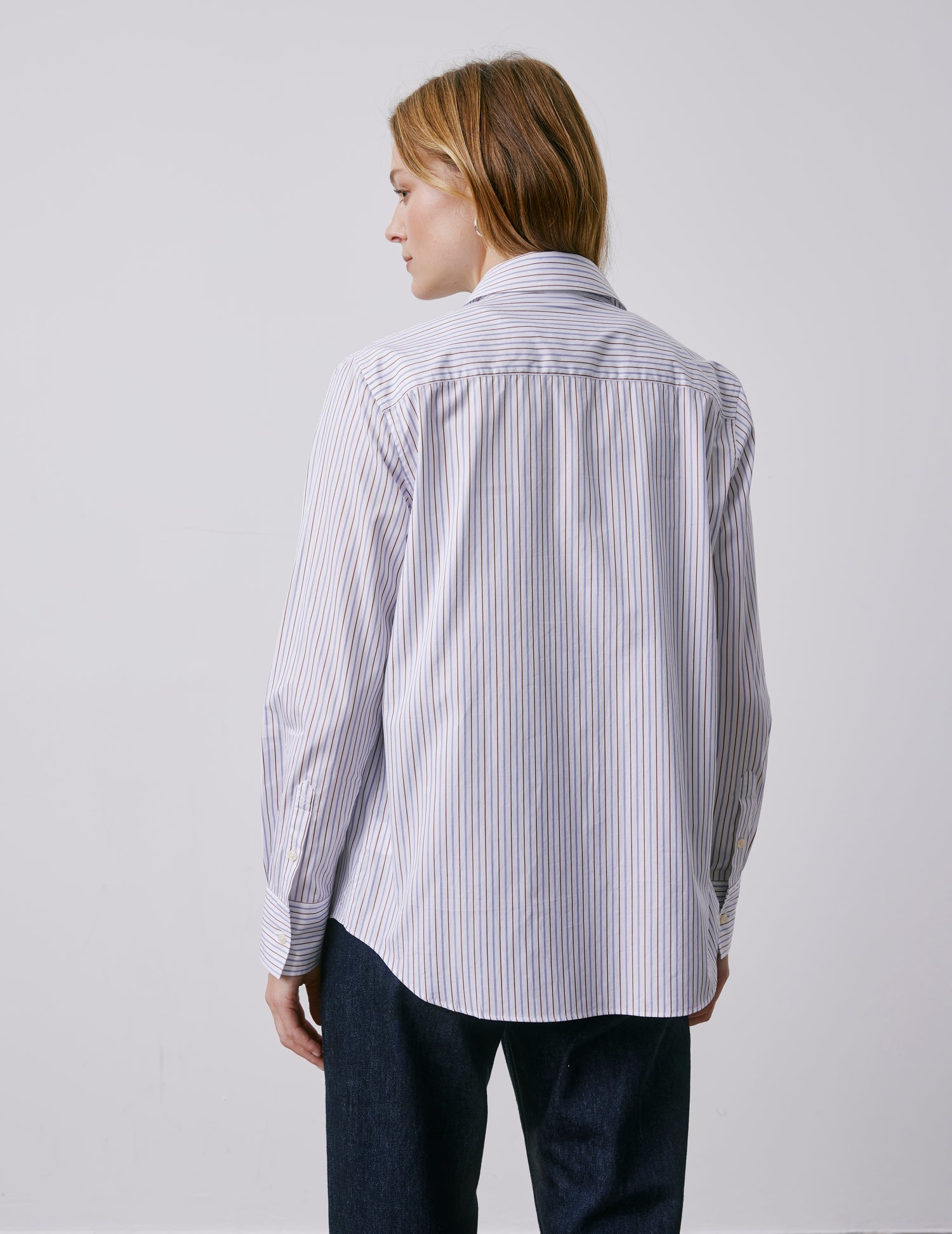 Marion brown striped shirt - Poplin - Shirt Collar#2