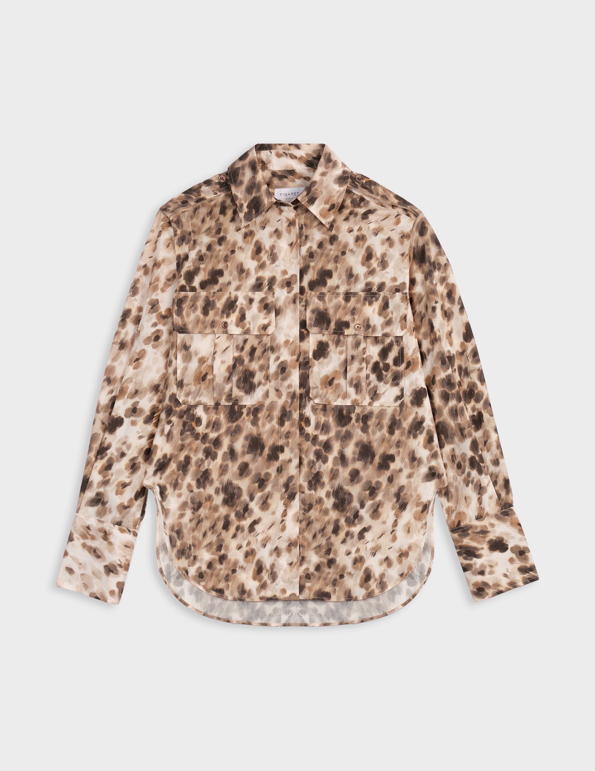 Maryline hidden button placket beige printed shirt - Poplin - Shirt Collar