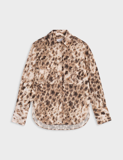Maryline hidden button placket beige printed shirt