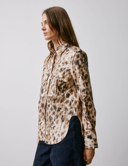 Maryline hidden button placket beige printed shirt