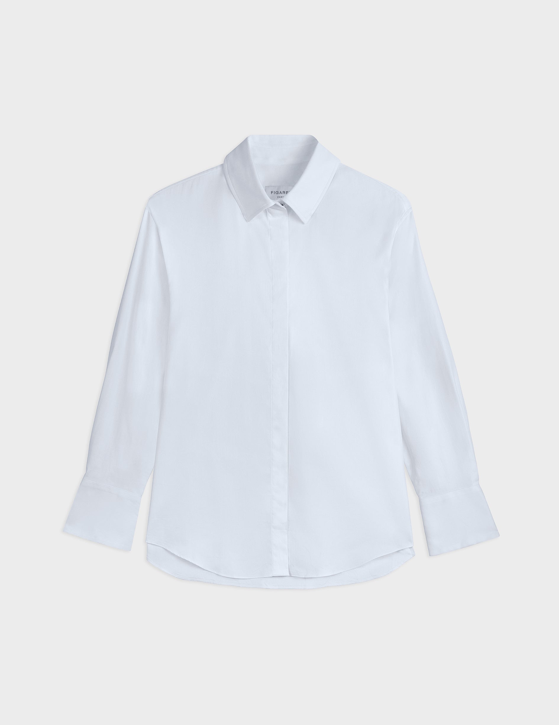 Mathéa white hidden button placket shirt - Herringbone  - Shirt Collar