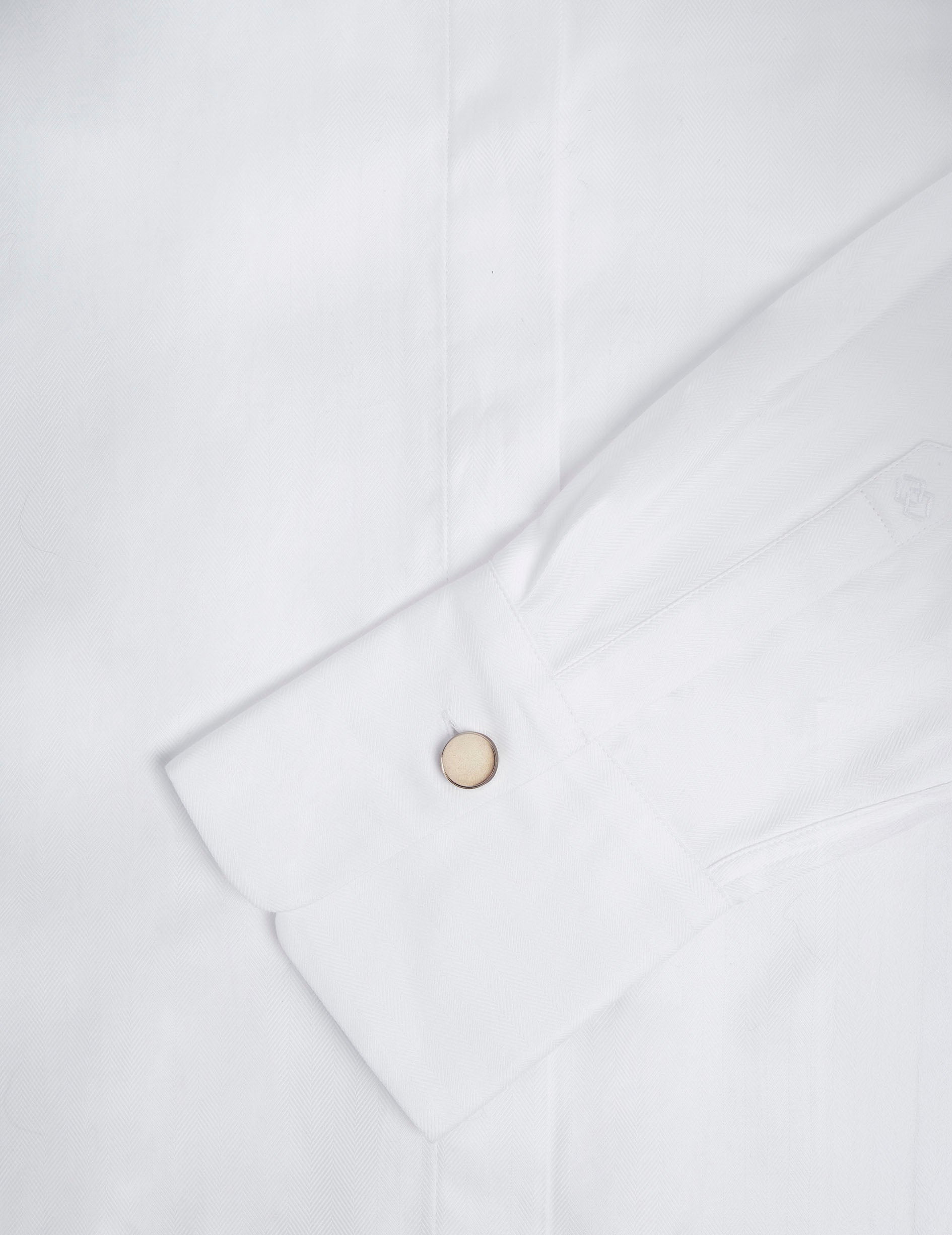 Mathéa white hidden button placket shirt - Herringbone  - Shirt Collar
