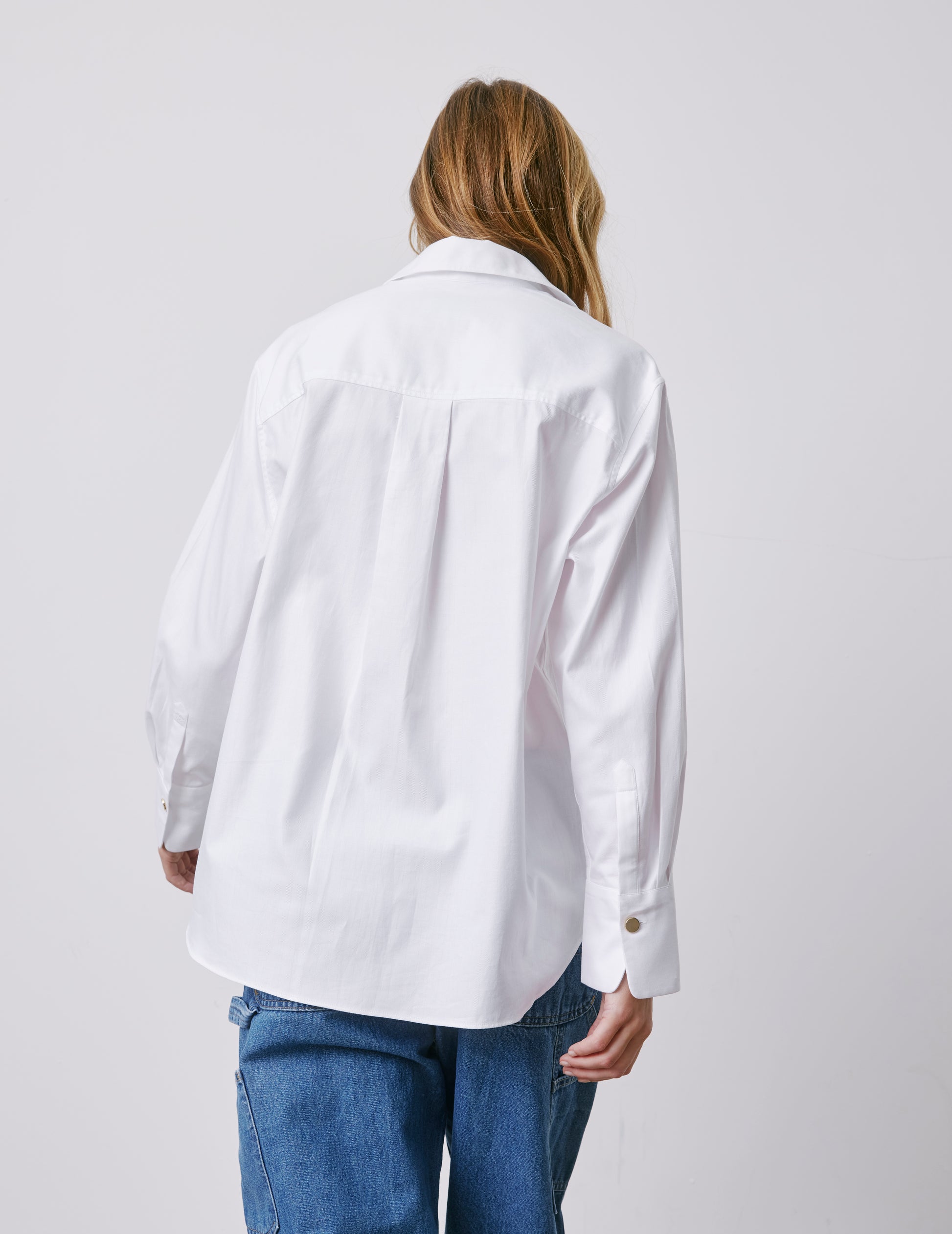 Mathéa white hidden button placket shirt - Herringbone  - Shirt Collar