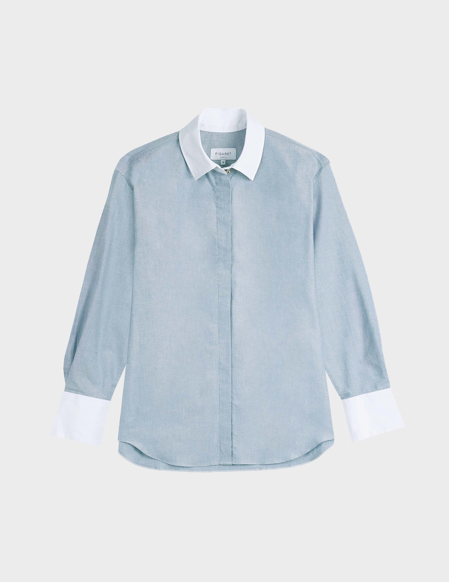Mathéa green hidden button placket shirt - Oxford - Shirt Collar#6